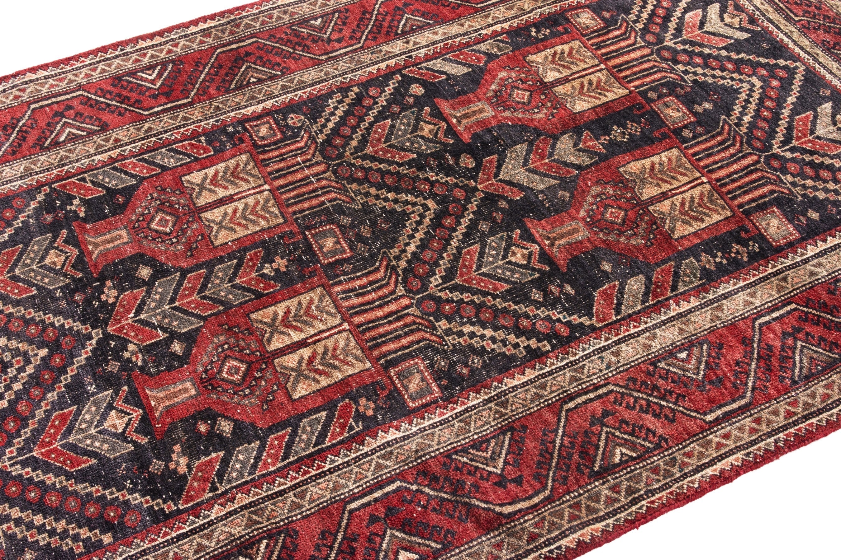 Persian Baluch area rug in deep red and burgundy, view 6 of 17