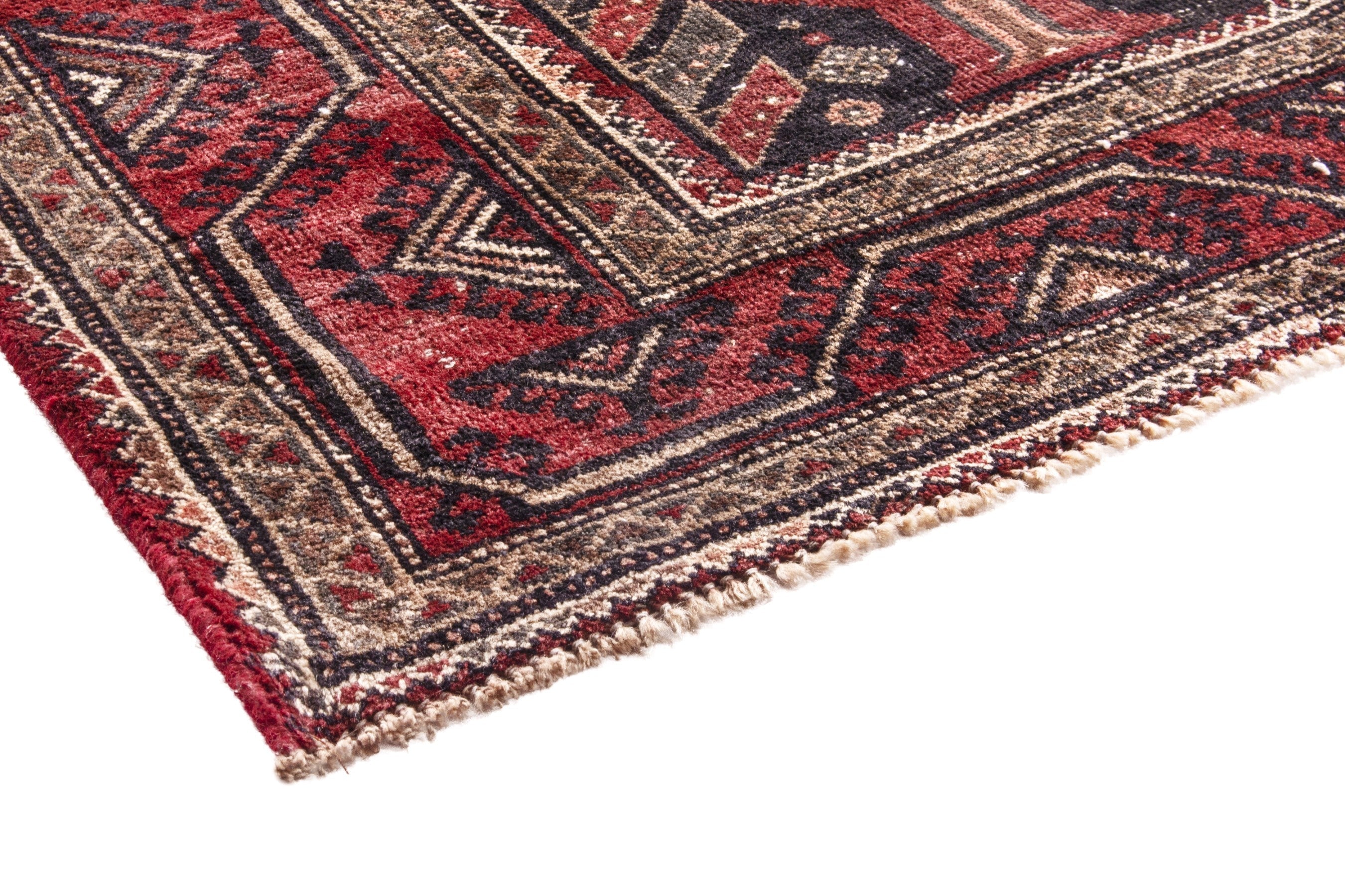 Persian Baluch area rug in deep red and burgundy, view 4 of 17