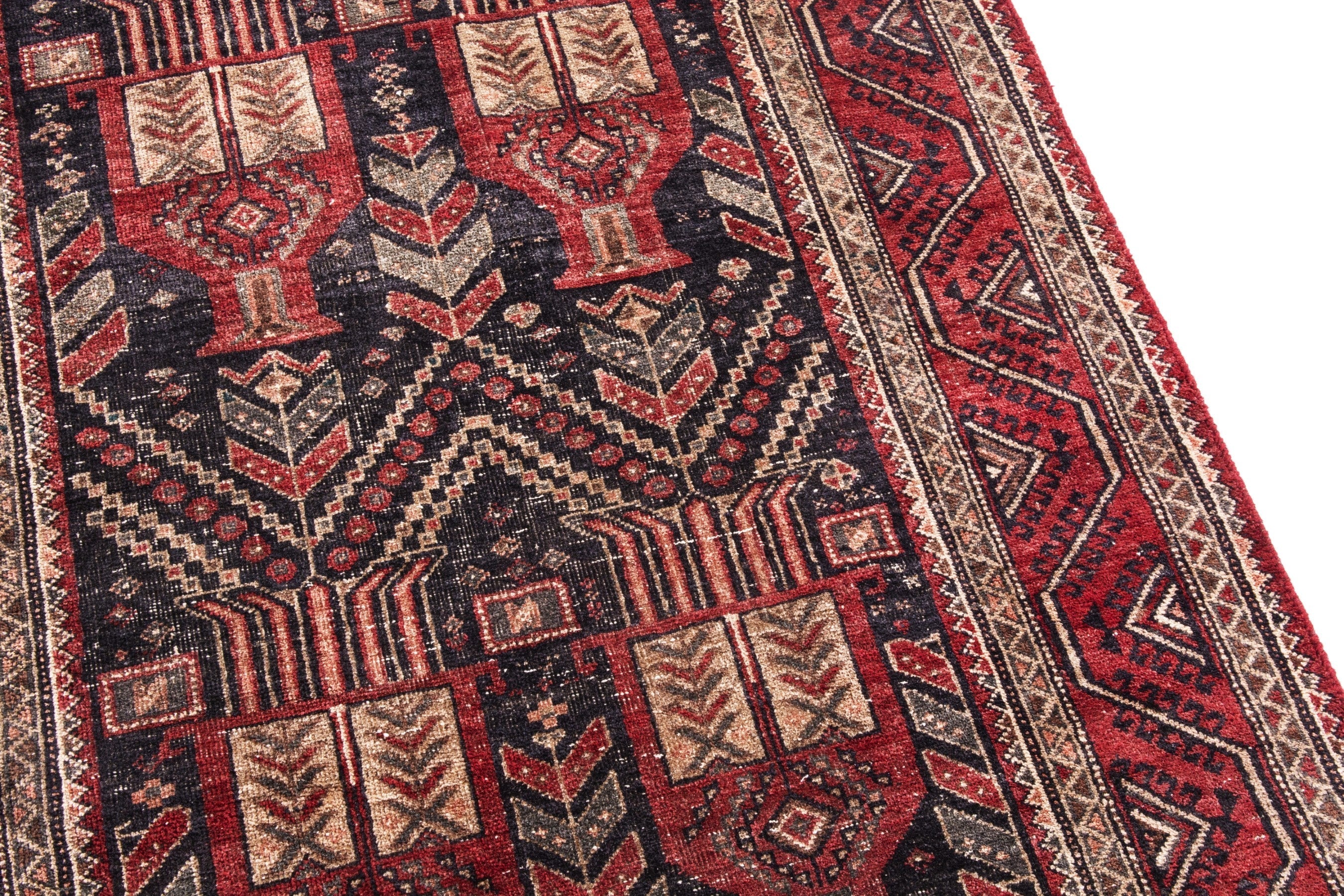 Persian Baluch area rug in deep red and burgundy, view 7 of 17