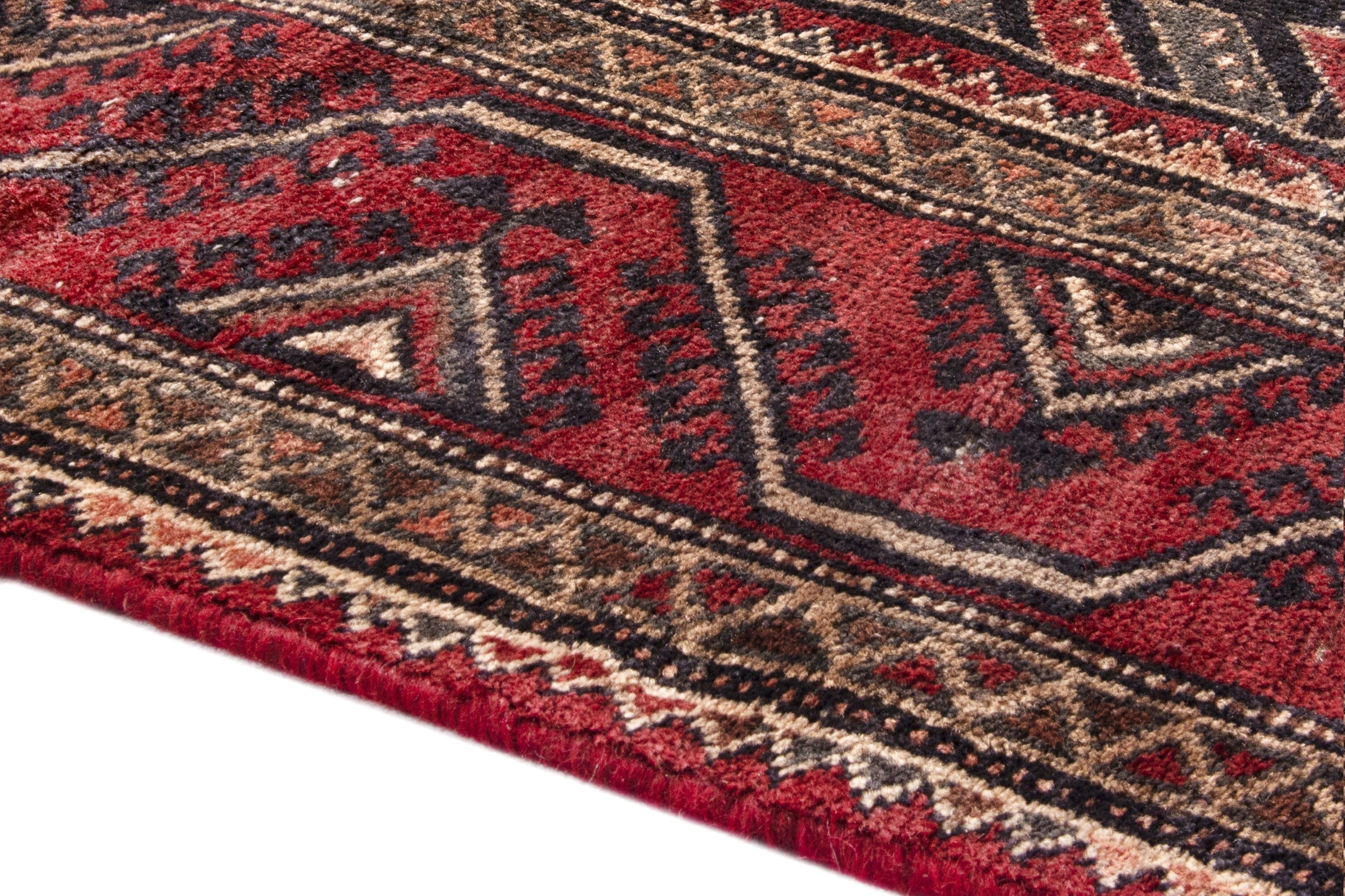 Persian Baluch area rug in deep red and burgundy, view 8 of 17