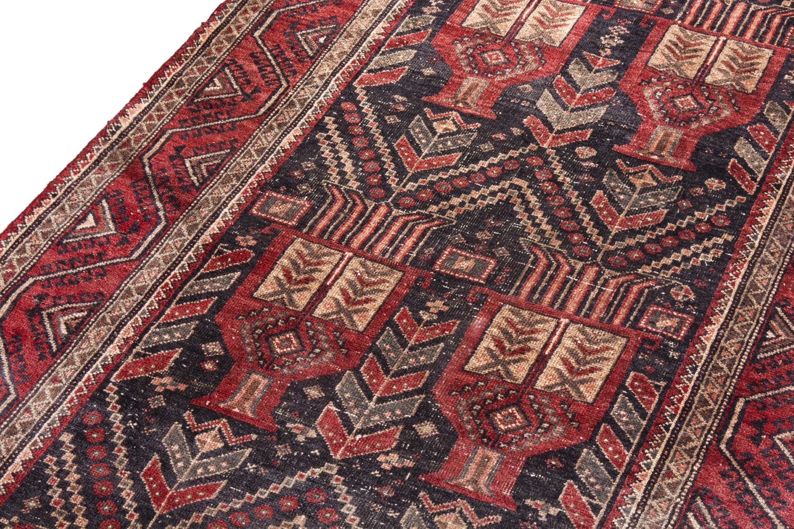 Persian Baluch area rug in deep red and burgundy, view 9 of 17