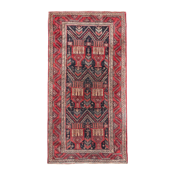 Persian Baluch area rug in deep red and burgundy, 3'7" x 6'9"