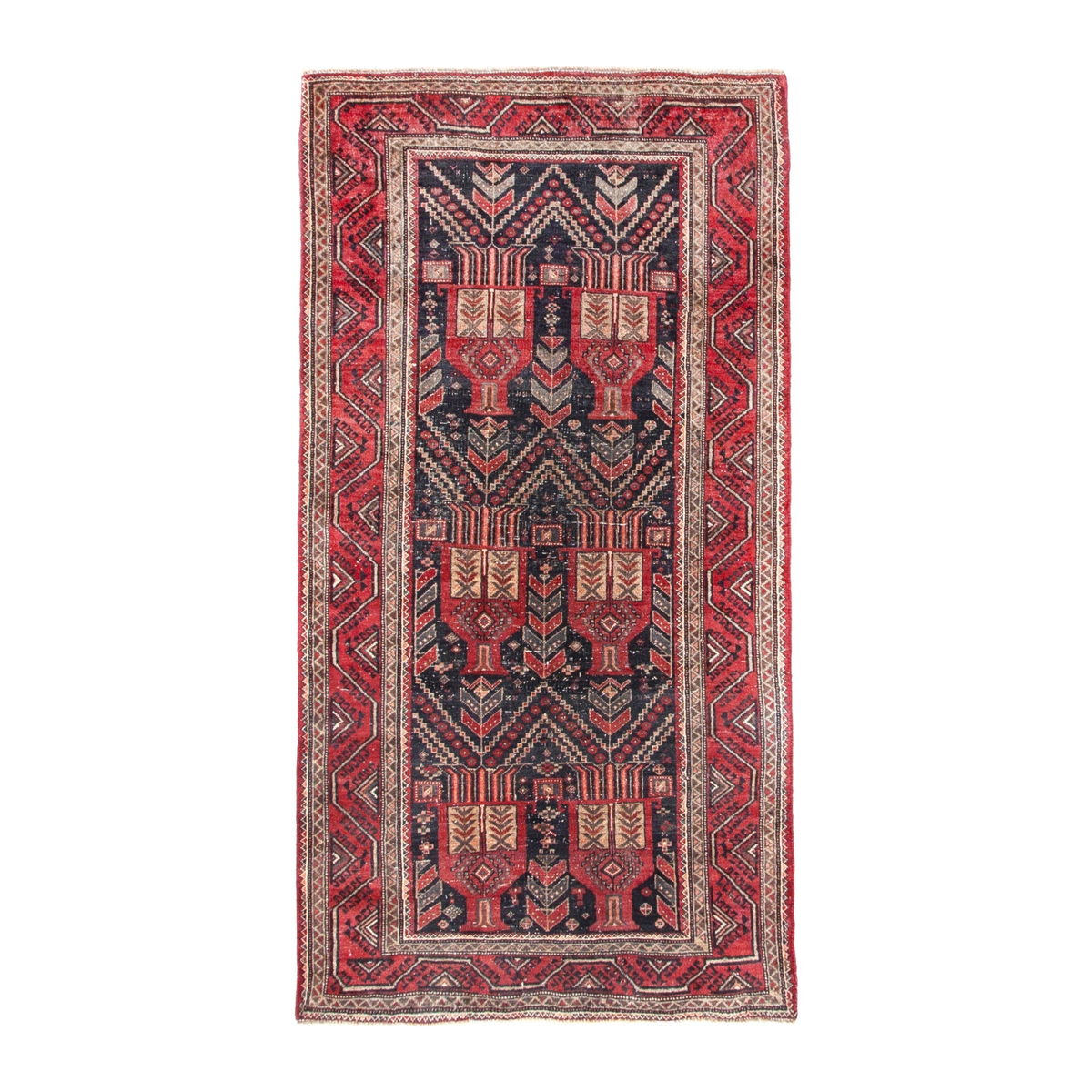 Persian Baluch area rug in deep red and burgundy, 3'7" x 6'9"