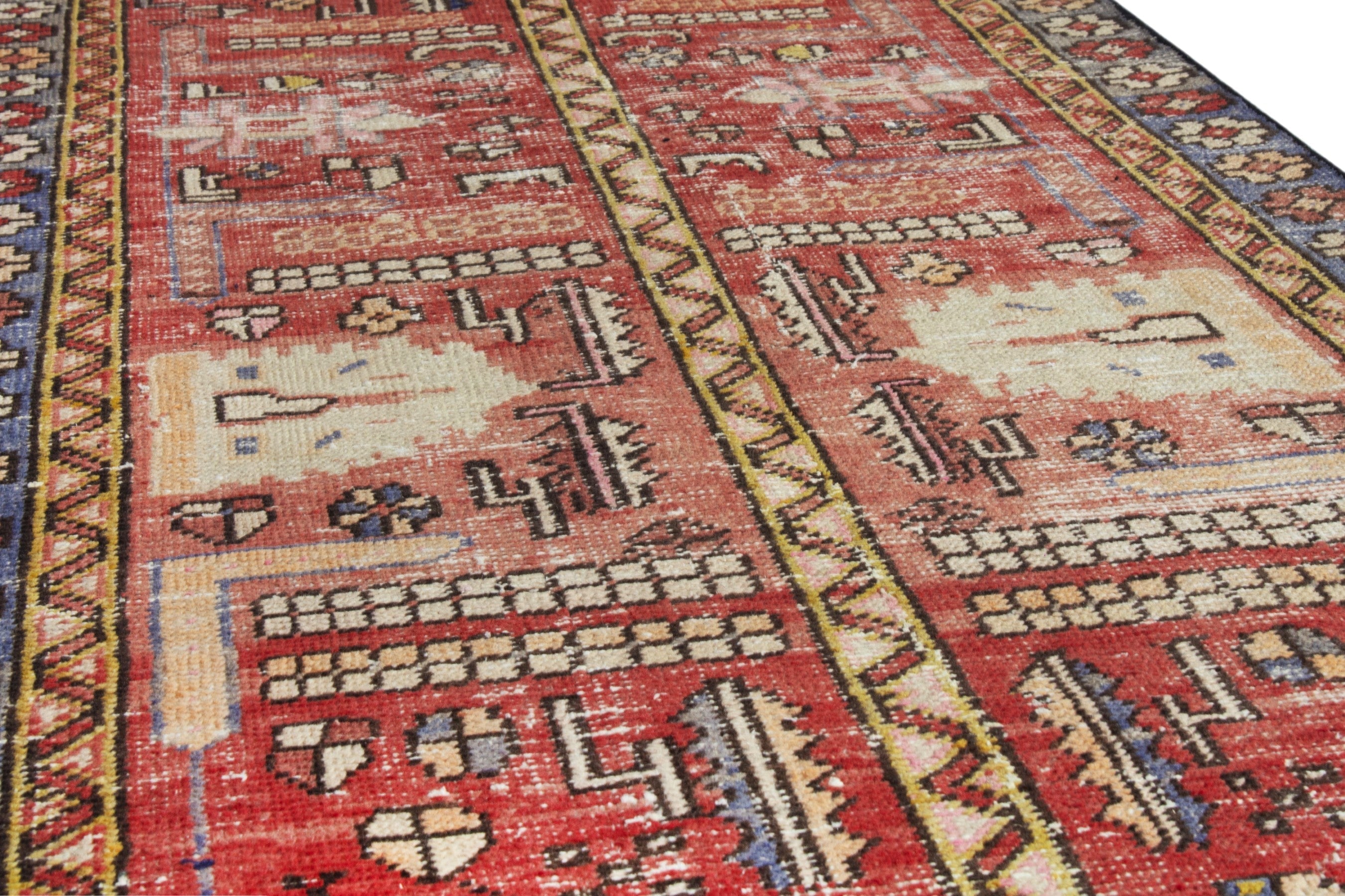 Persian Azerbaijan runner rug in faded red and slate blue, view 10 of 18