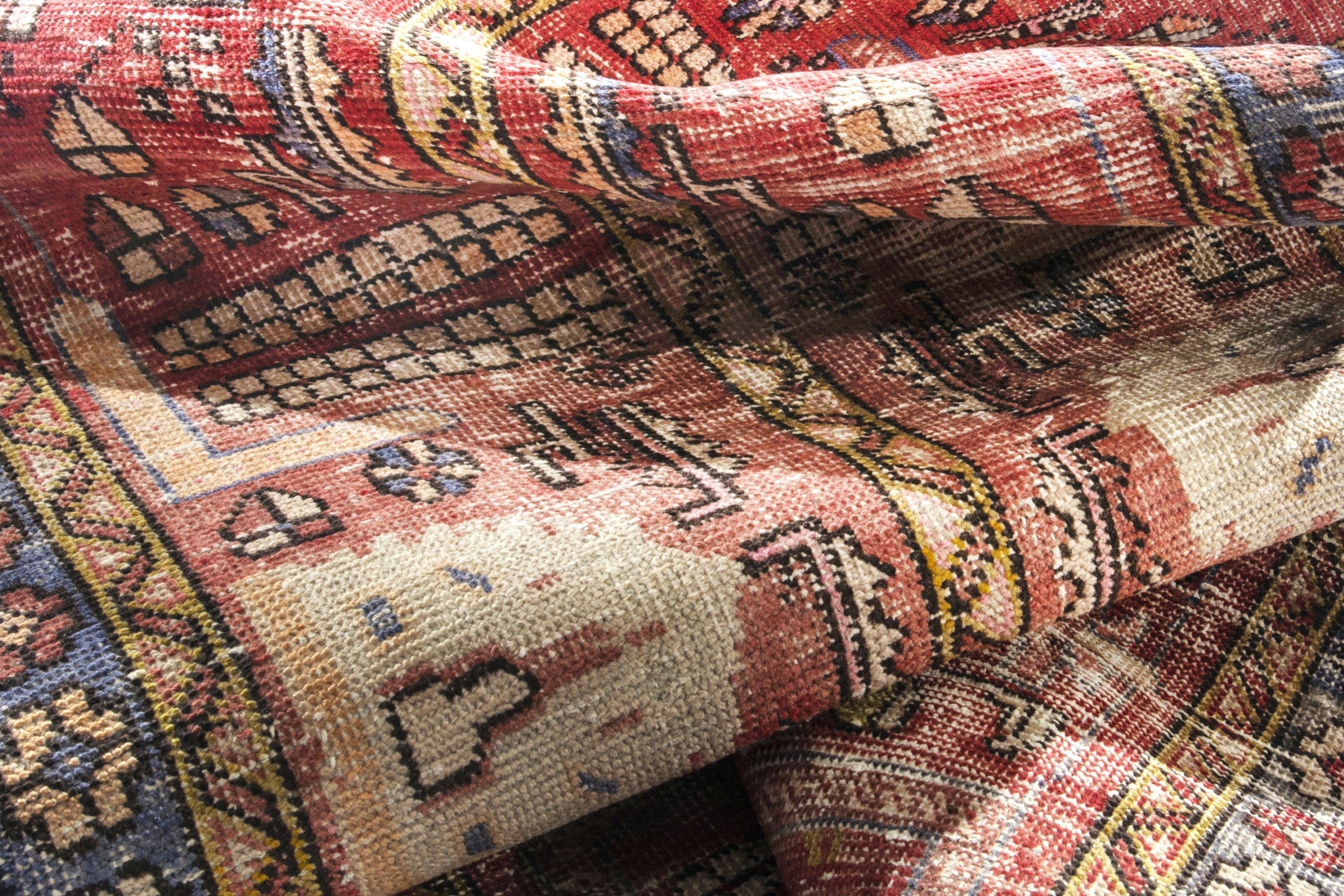 Persian Azerbaijan runner rug in faded red and slate blue, view 16 of 18