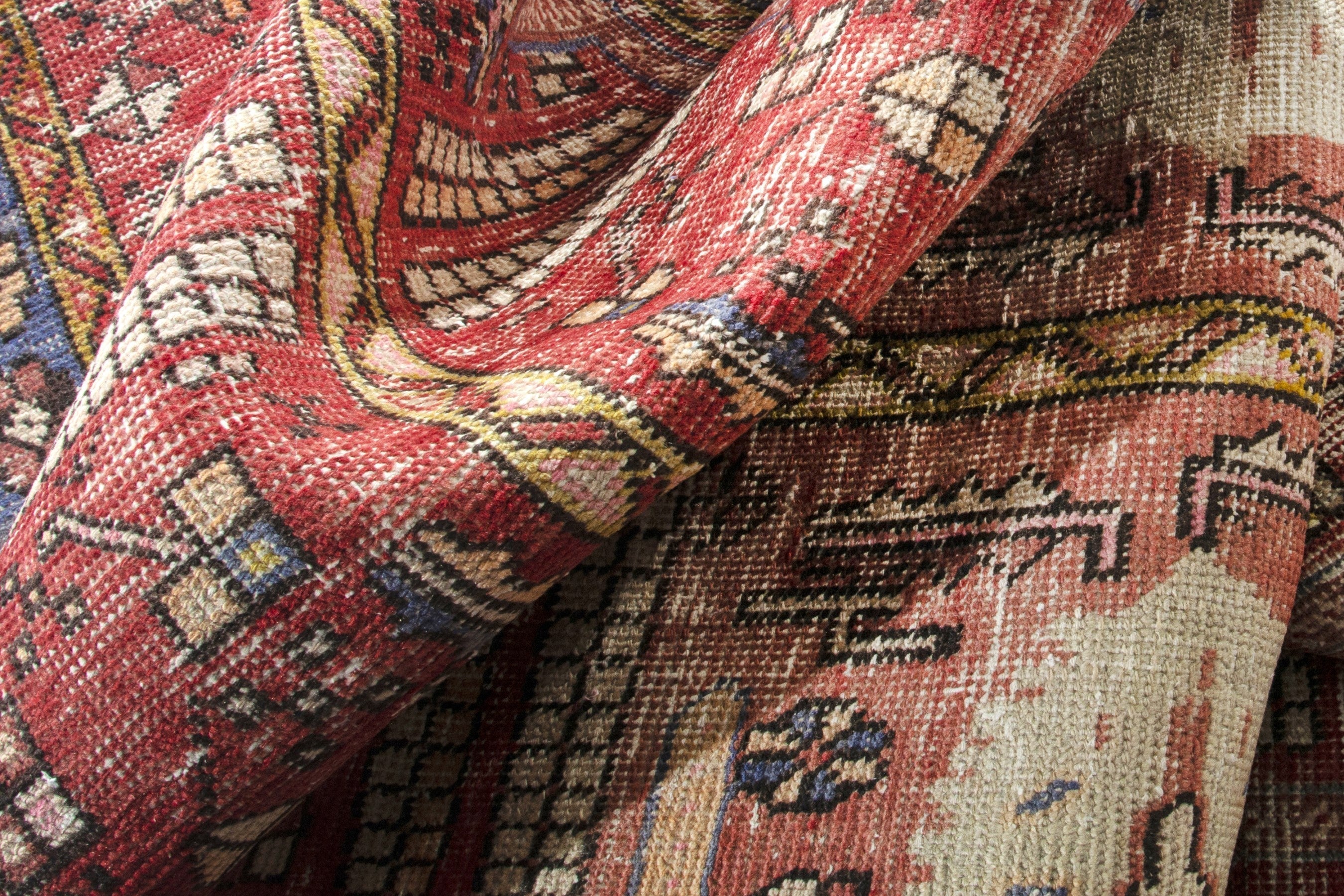 Persian Azerbaijan runner rug in faded red and slate blue, view 17 of 18