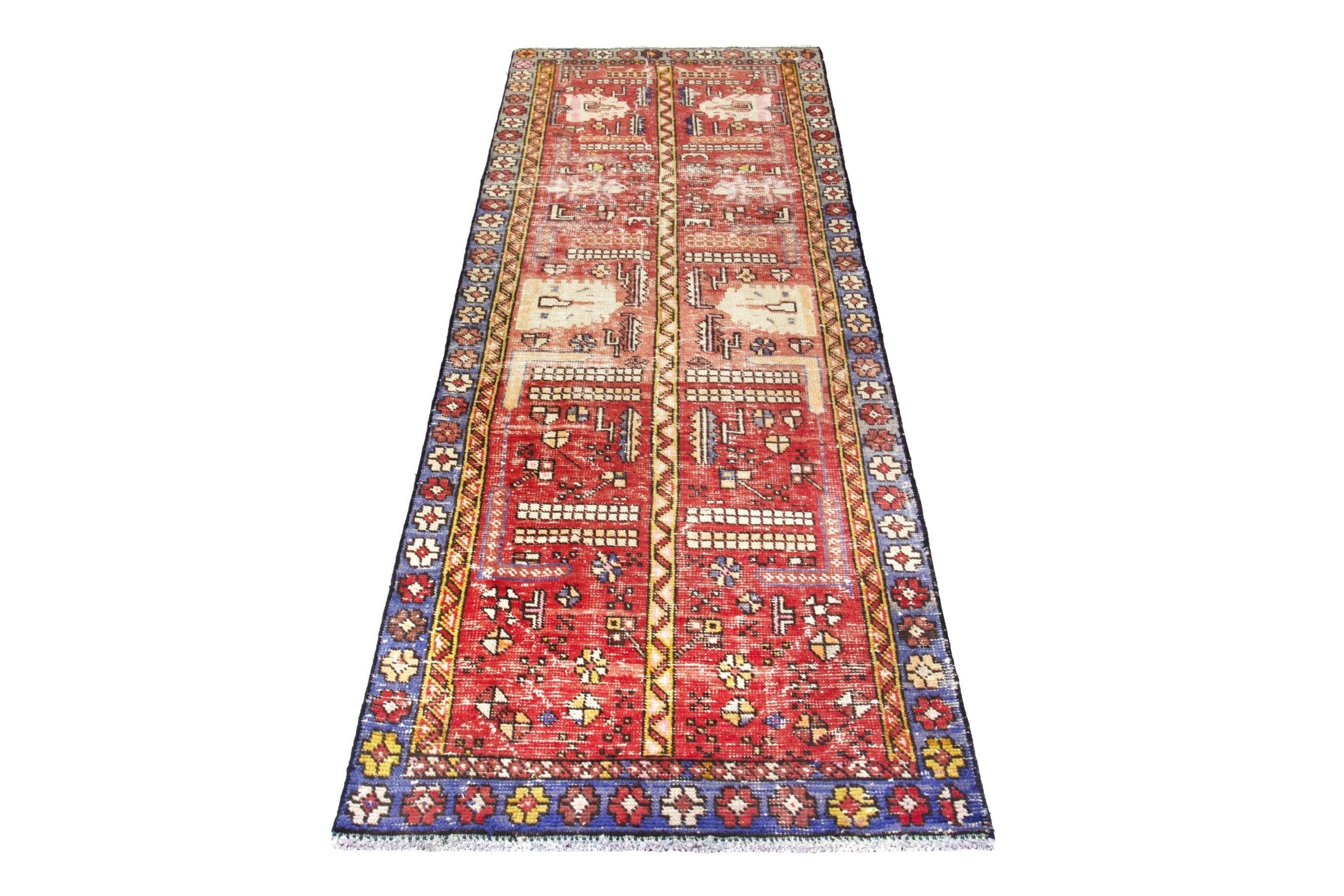 Persian Azerbaijan runner rug in faded red and slate blue, view 2 of 18