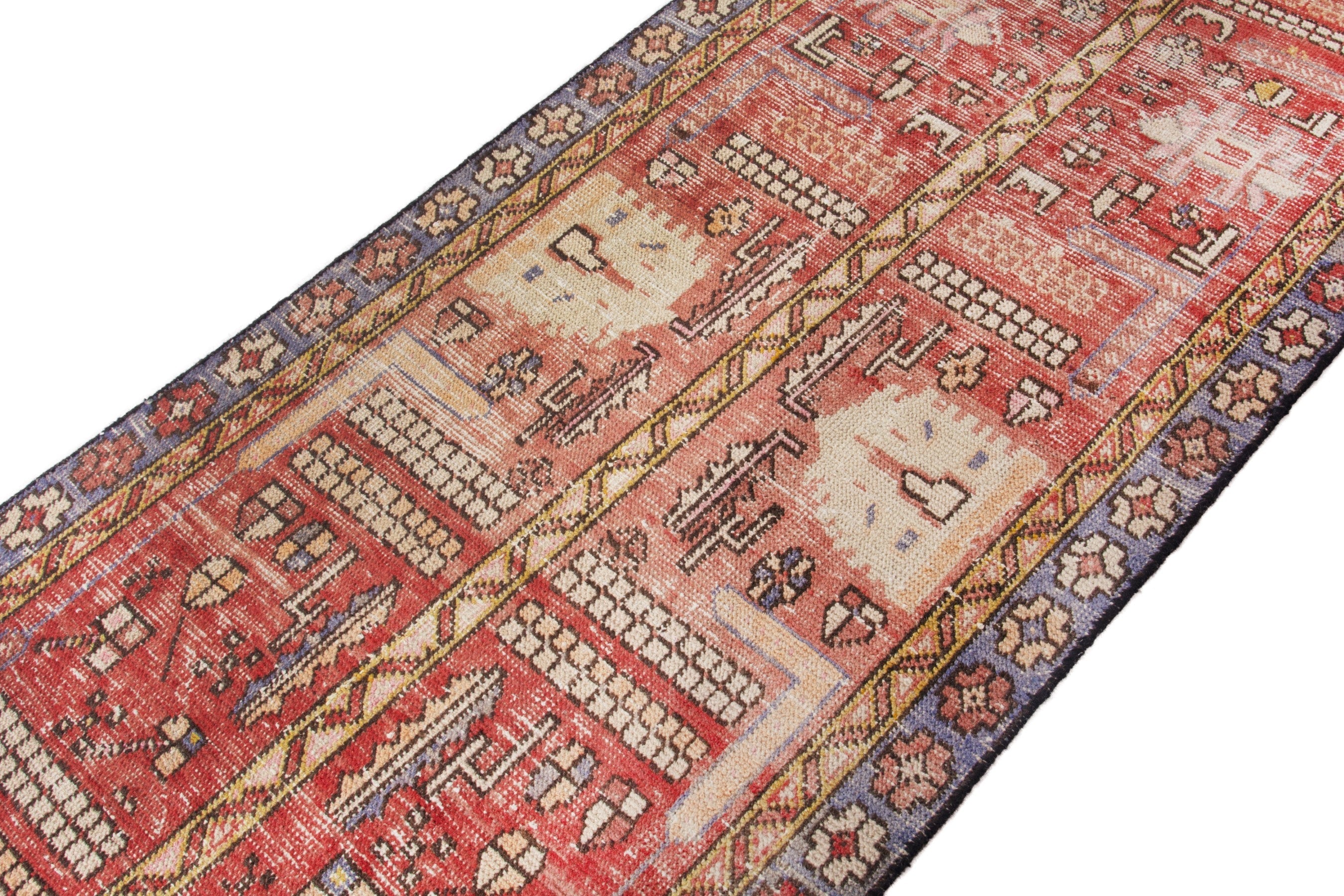 Persian Azerbaijan runner rug in faded red and slate blue, view 6 of 18