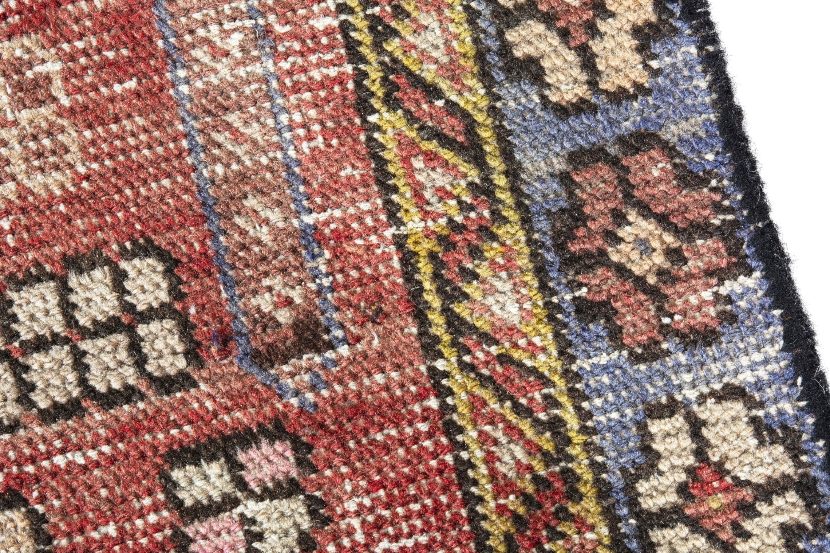 Persian Azerbaijan runner rug in faded red and slate blue, view 7 of 18