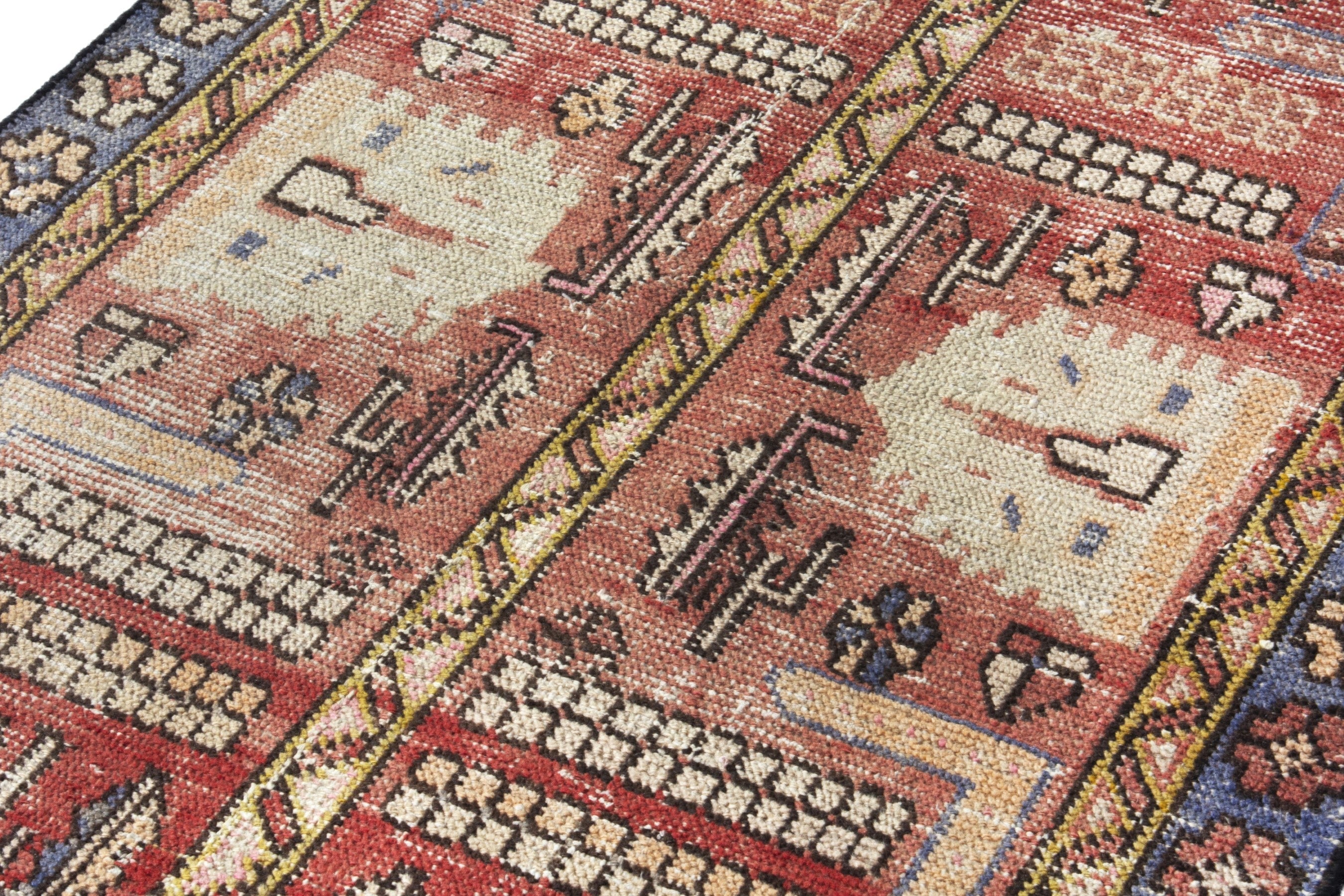 Persian Azerbaijan runner rug in faded red and slate blue, view 9 of 18