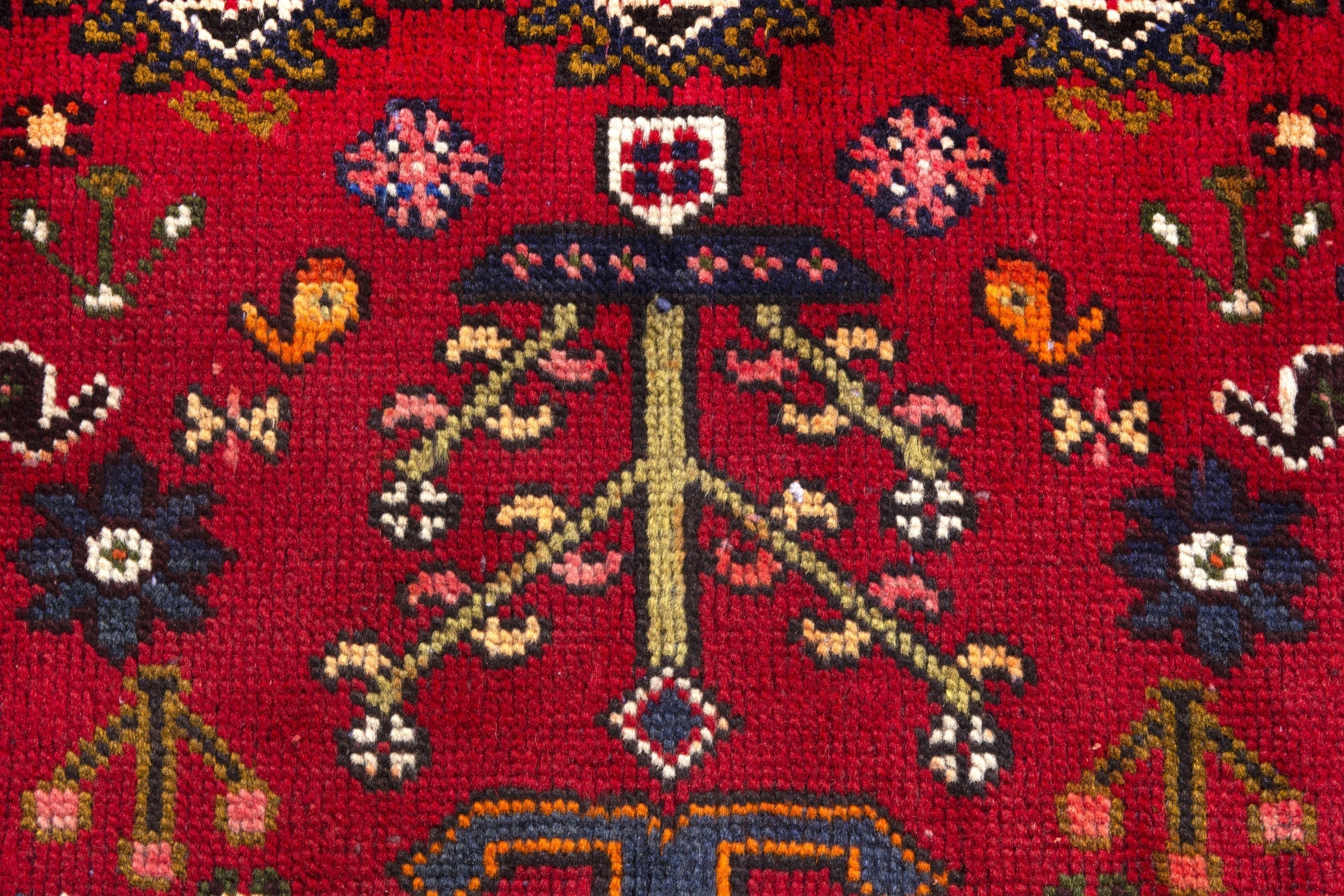 Persian Shiraz runner rug in deep red and dark blue, view 13 of 20