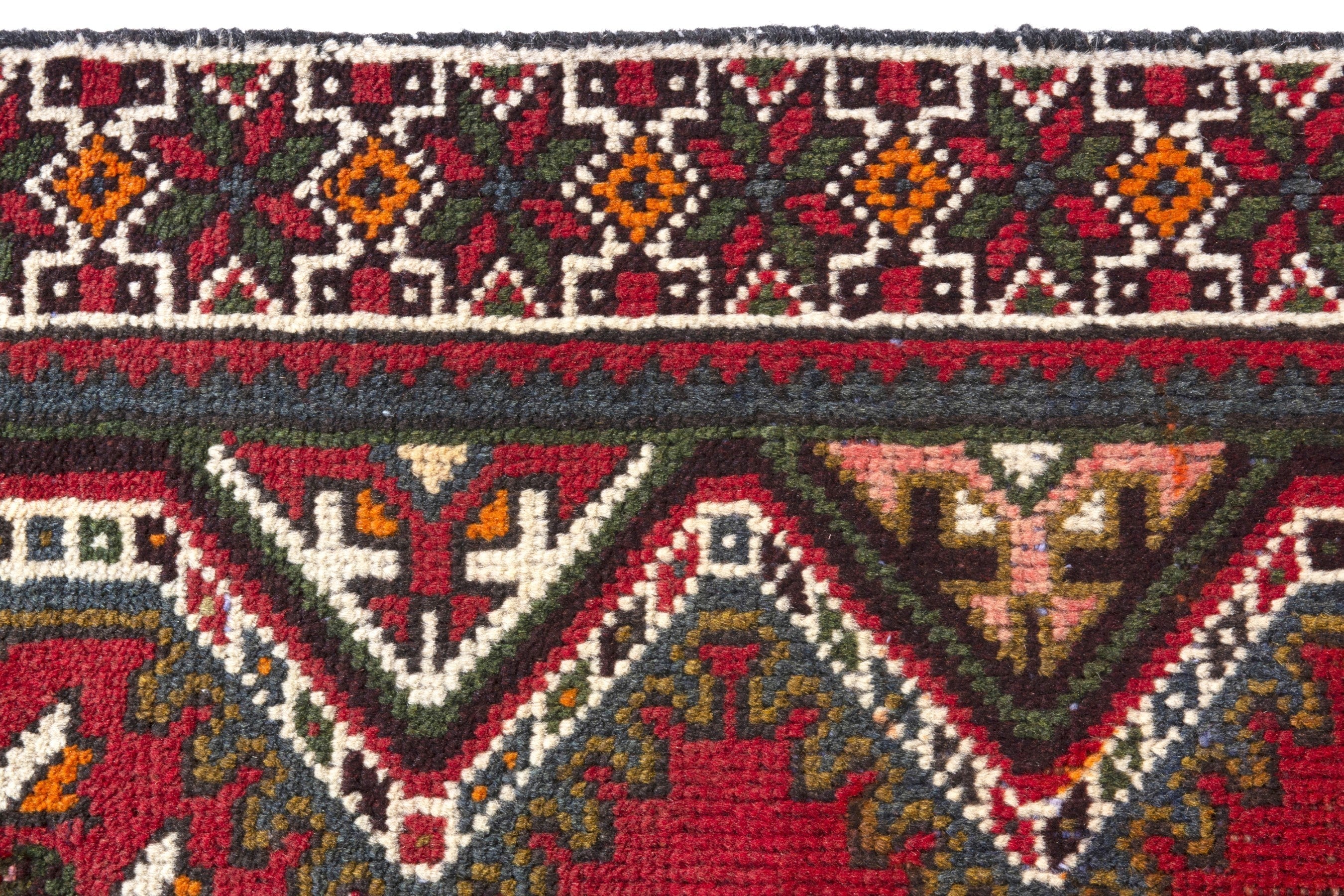 Persian Shiraz runner rug in deep red and dark blue, view 14 of 20