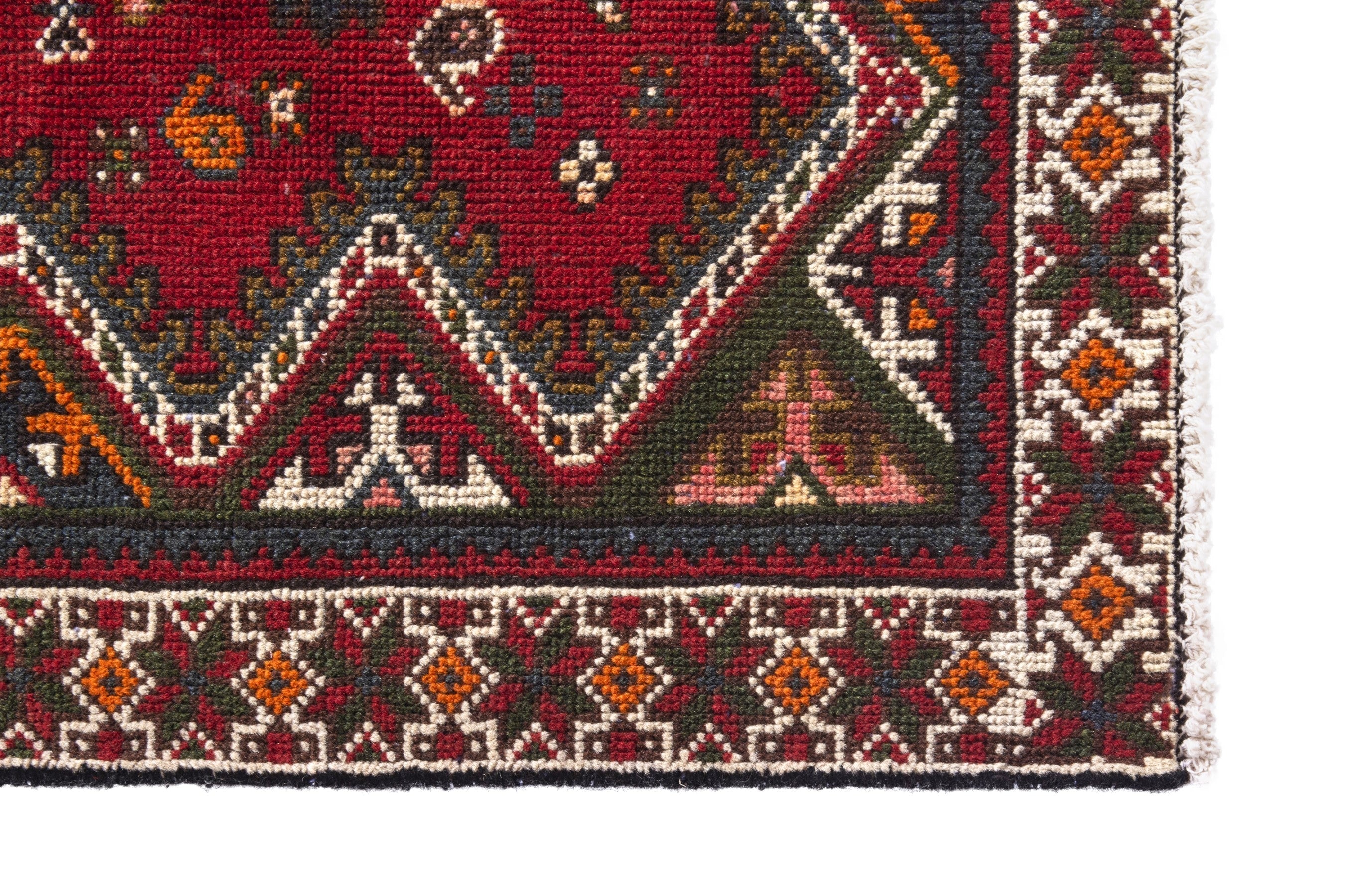 Persian Shiraz runner rug in deep red and dark blue, view 5 of 20