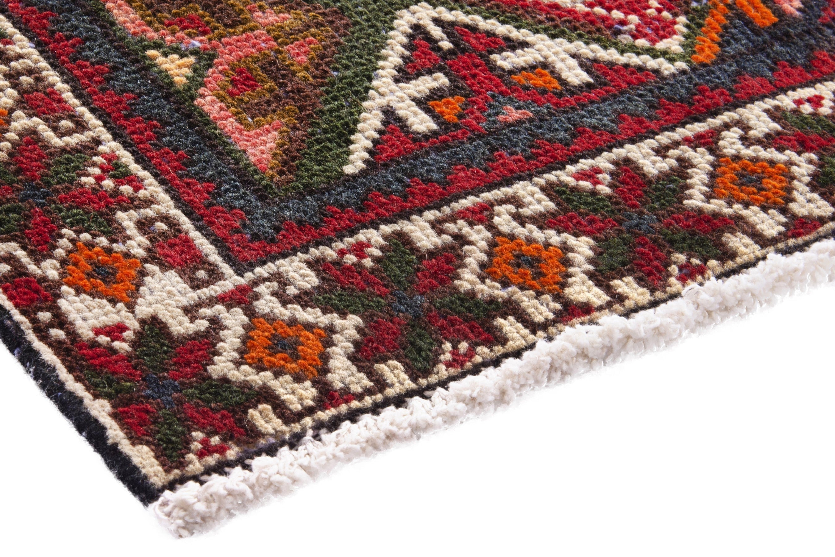 Persian Shiraz runner rug in deep red and dark blue, view 4 of 20