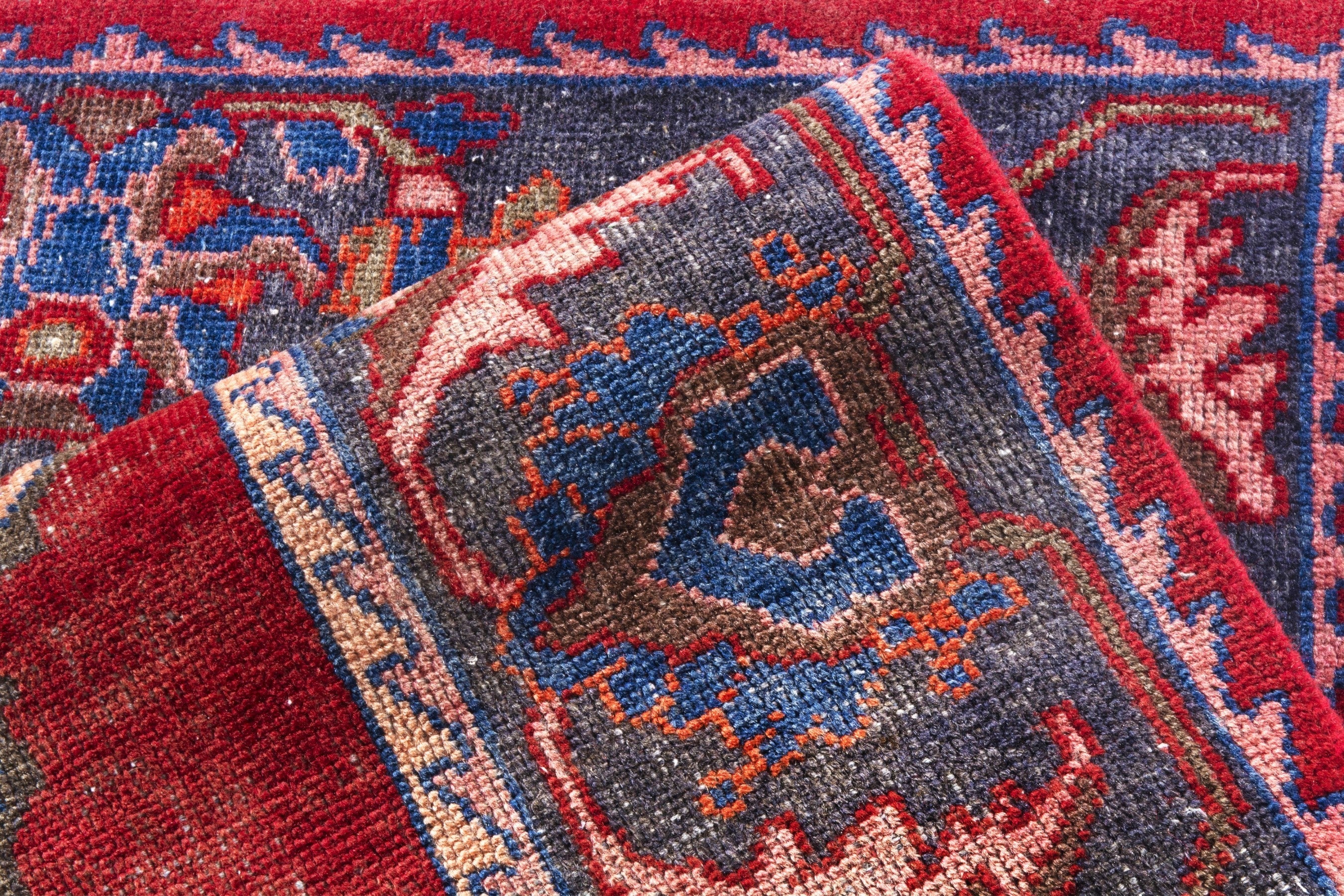 Persian Hamedan runner rug in deep red and rust, view 16 of 19