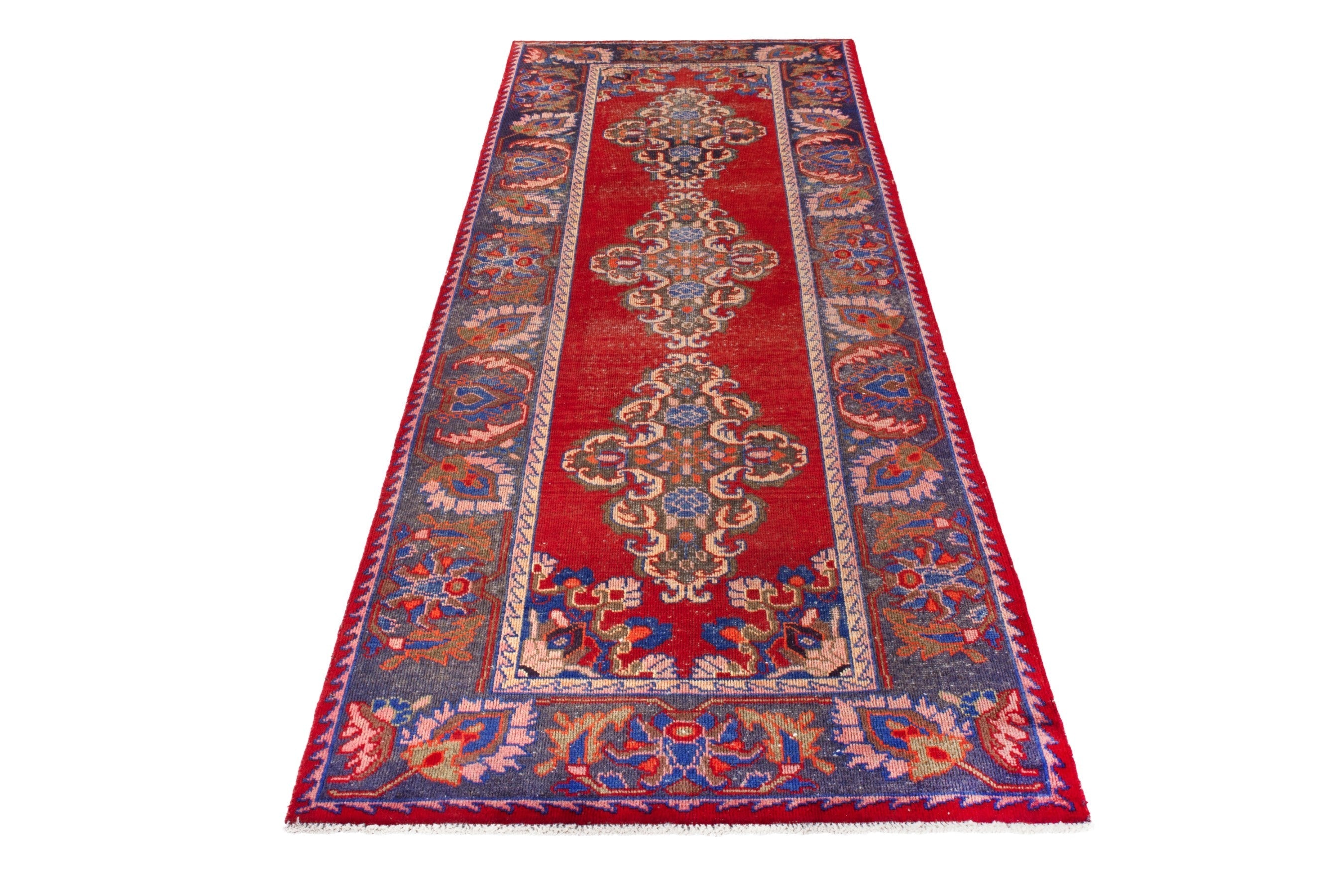 Persian Hamedan runner rug in deep red and rust, view 2 of 19