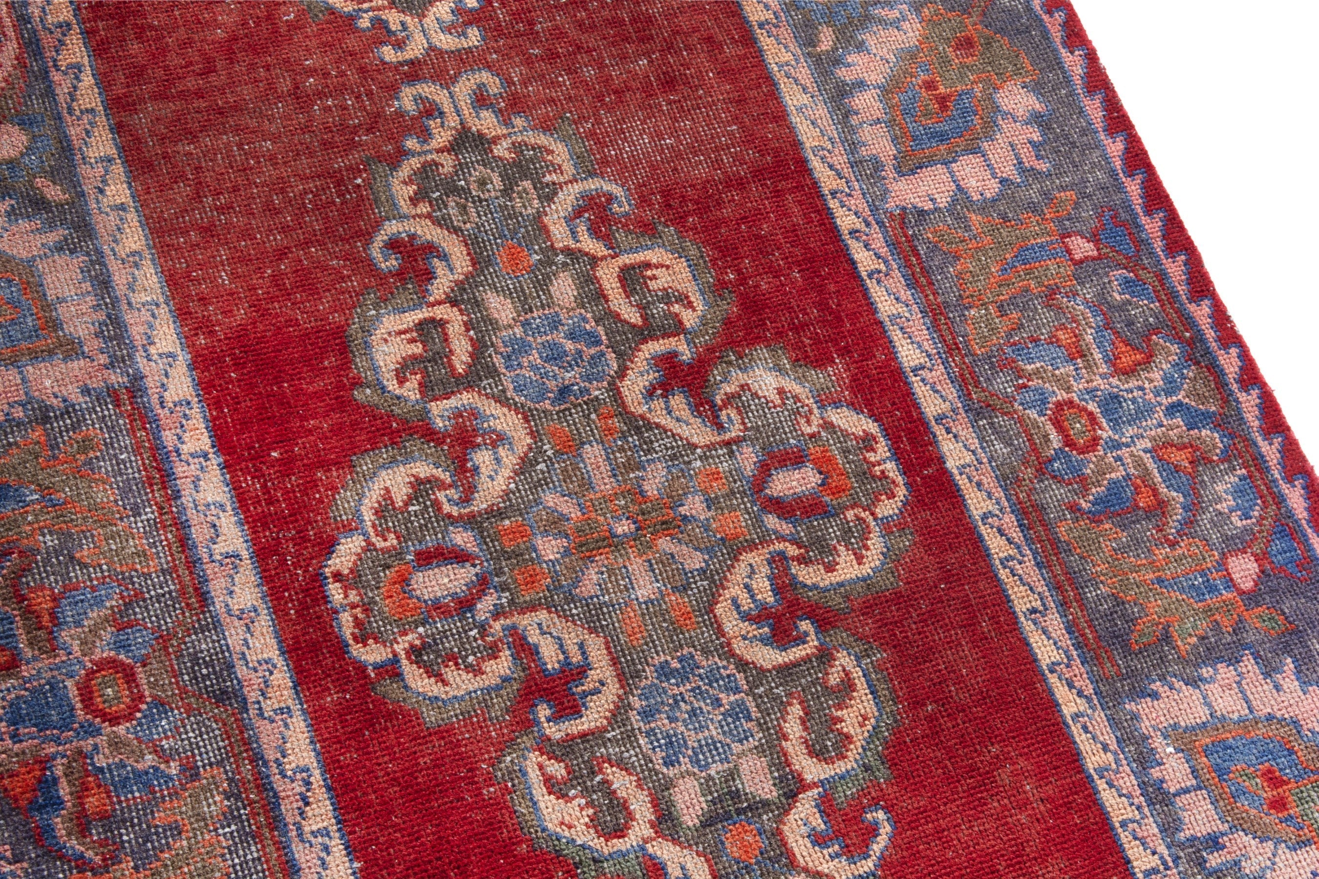 Persian Hamedan runner rug in deep red and rust, view 7 of 19