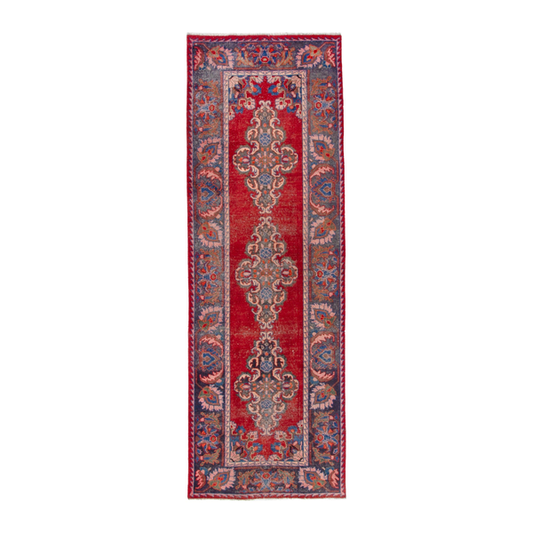 Persian Hamedan runner rug in deep red and rust, 3'5" x 10'2"