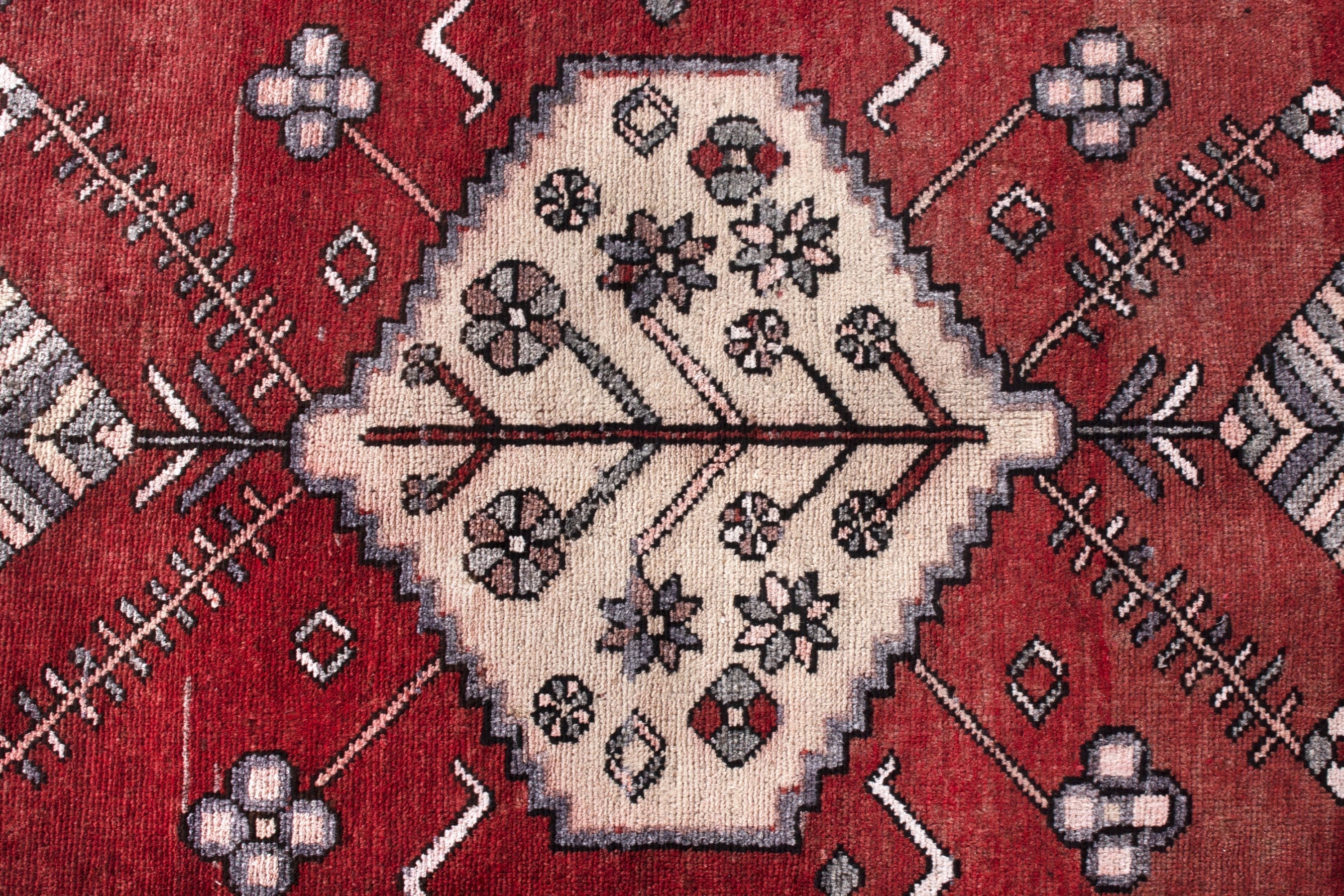 Persian Hamedan accent rug in deep red and cream, view 13 of 17