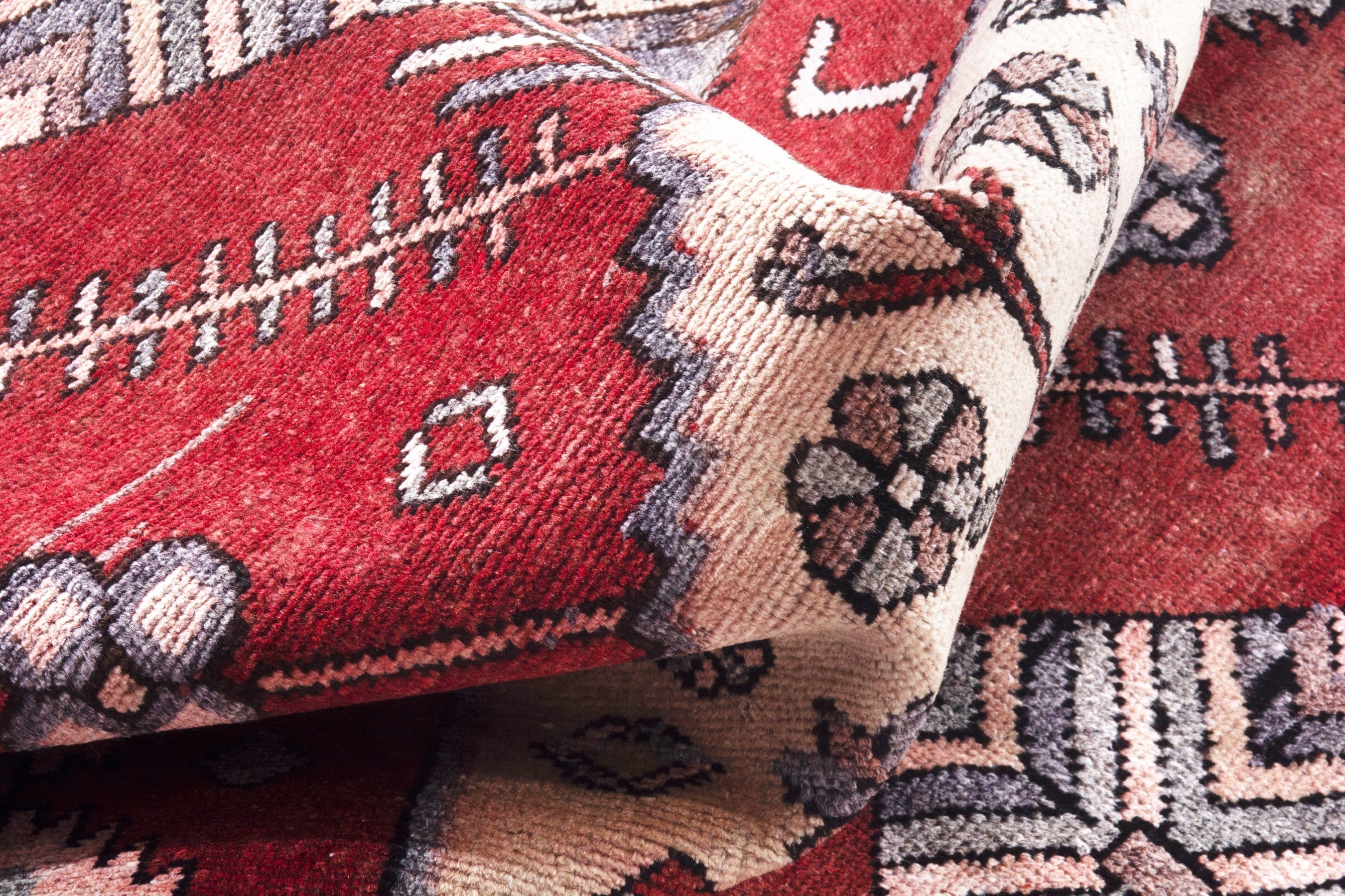 Persian Hamedan accent rug in deep red and cream, view 14 of 17