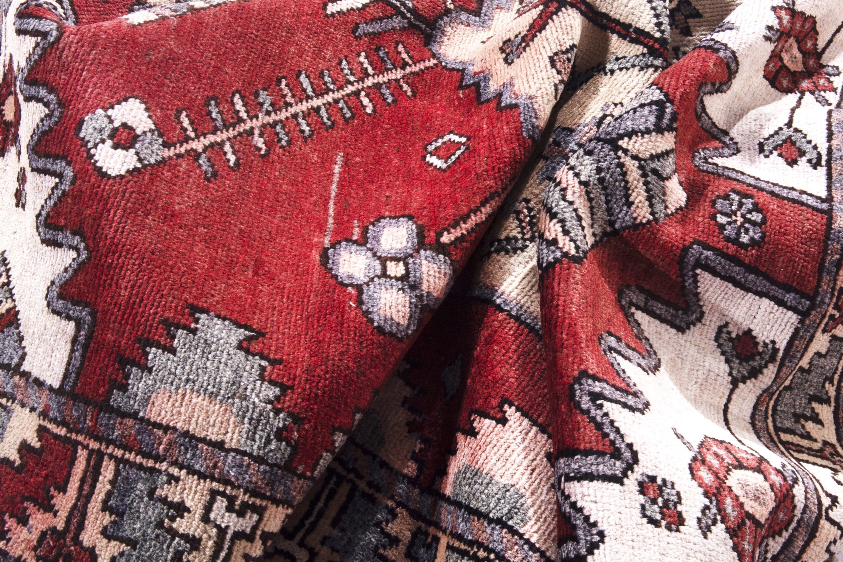 Persian Hamedan accent rug in deep red and cream, view 15 of 17