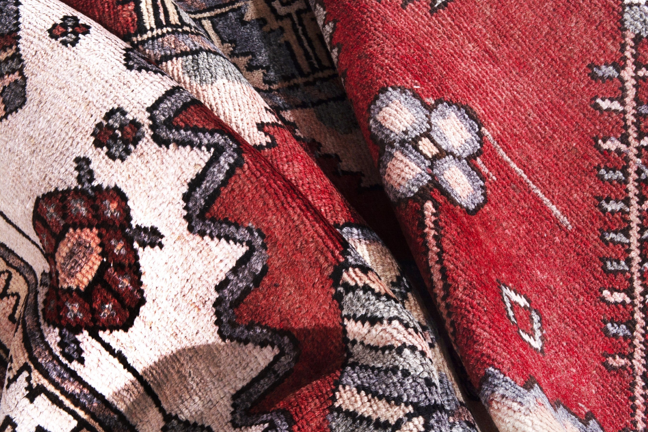 Persian Hamedan accent rug in deep red and cream, view 16 of 17