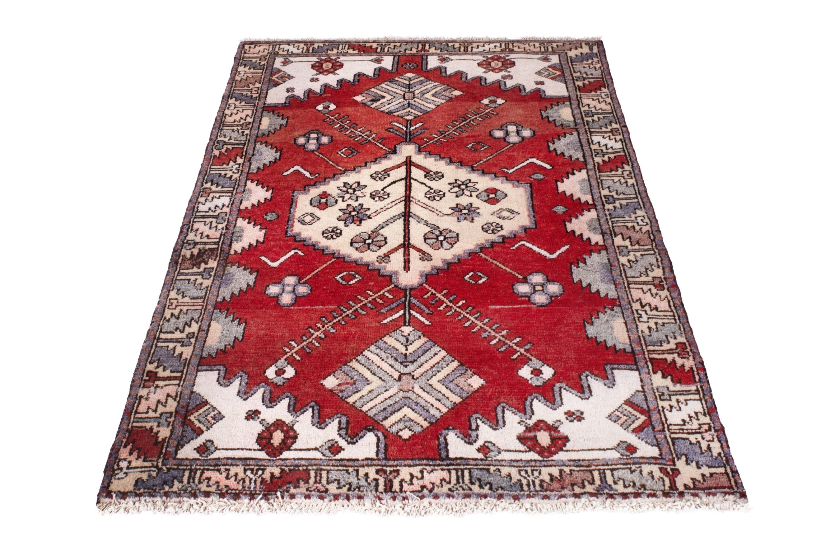 Persian Hamedan accent rug in deep red and cream, view 2 of 17