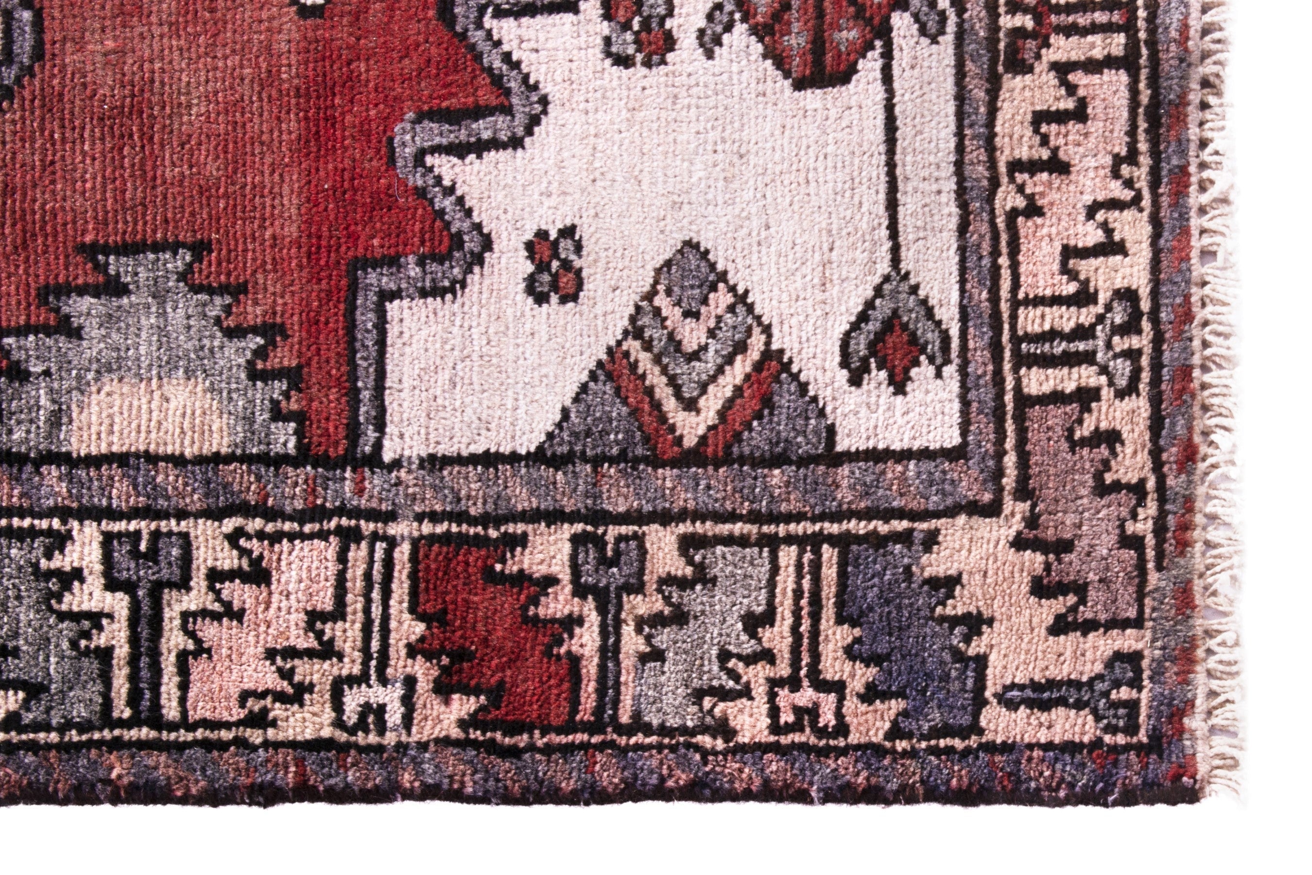 Persian Hamedan accent rug in deep red and cream, view 5 of 17