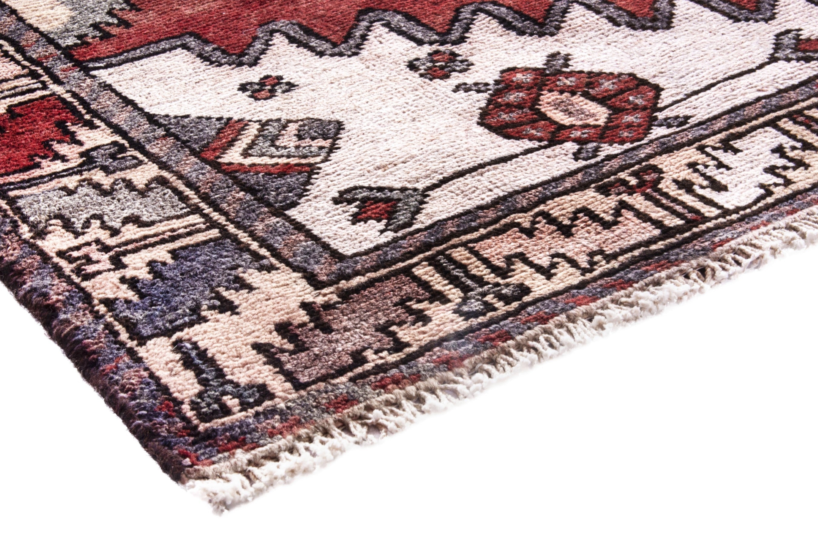 Persian Hamedan accent rug in deep red and cream, view 4 of 17