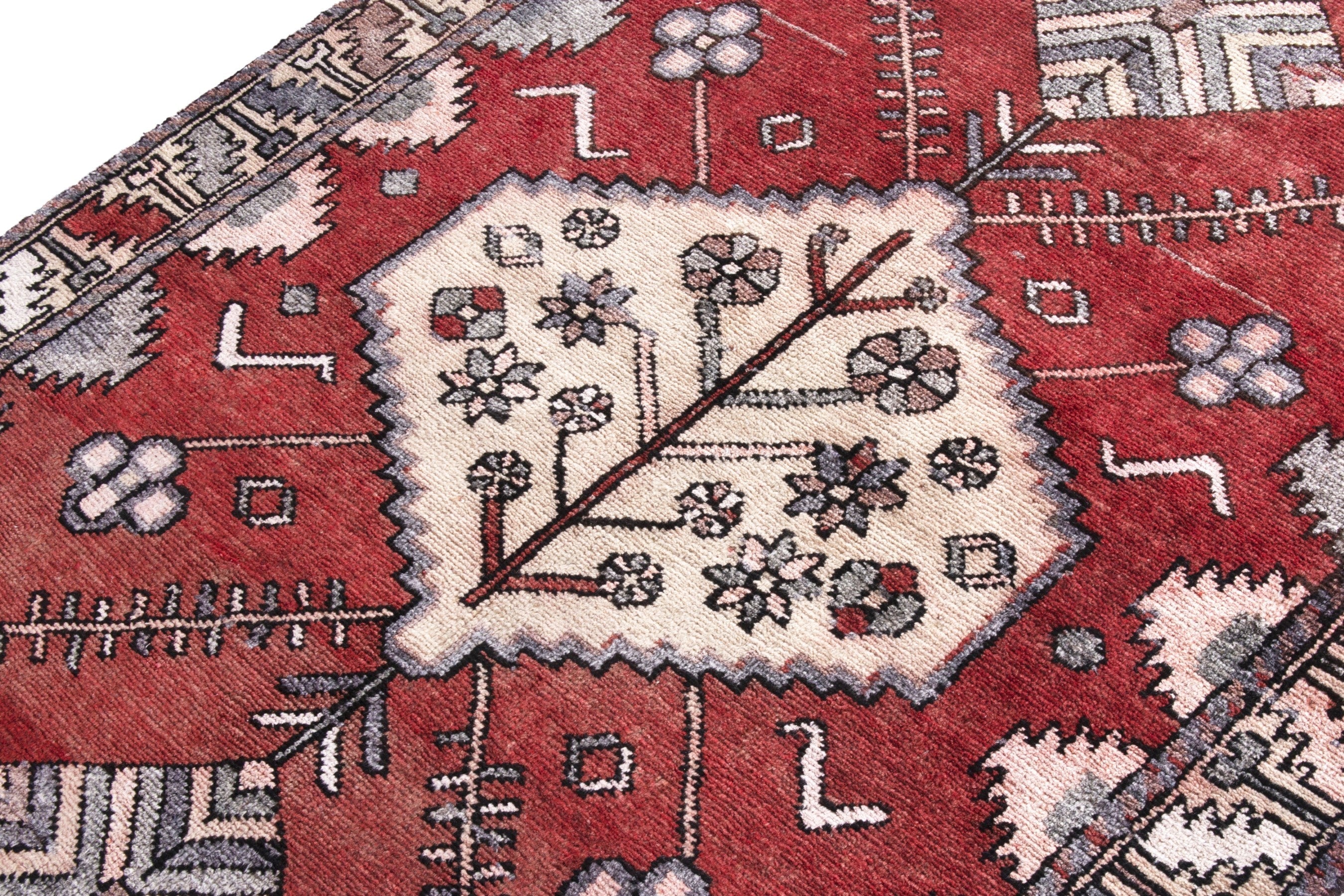Persian Hamedan accent rug in deep red and cream, view 8 of 17