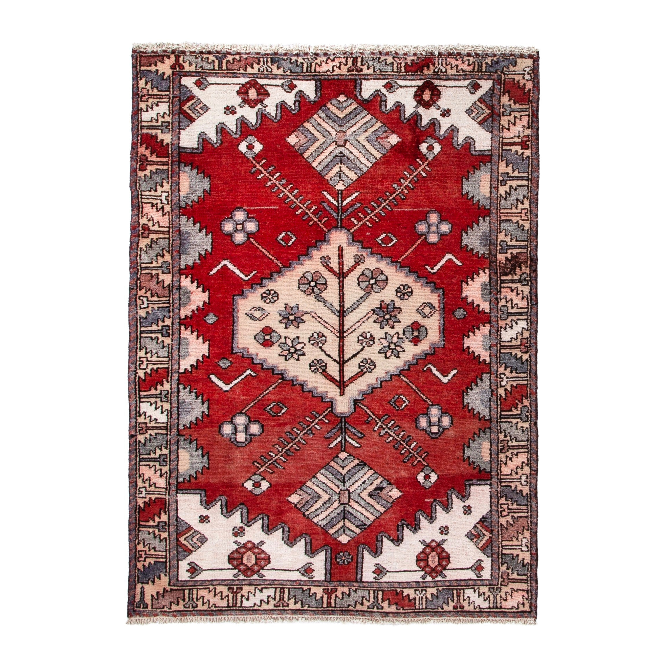 Persian Hamedan accent rug in deep red and cream, 4'3" x 6'1"