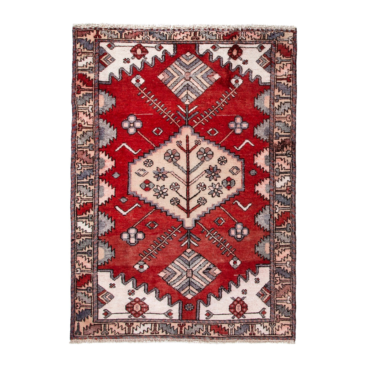 Persian Hamedan accent rug in deep red and cream, 4'3" x 6'1"