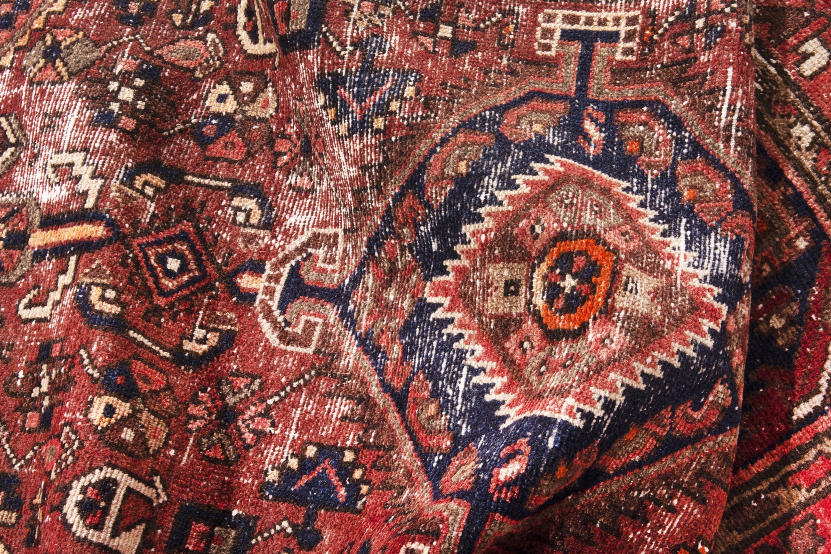 Persian Hamedan accent rug in rust and deep red, view 16 of 19