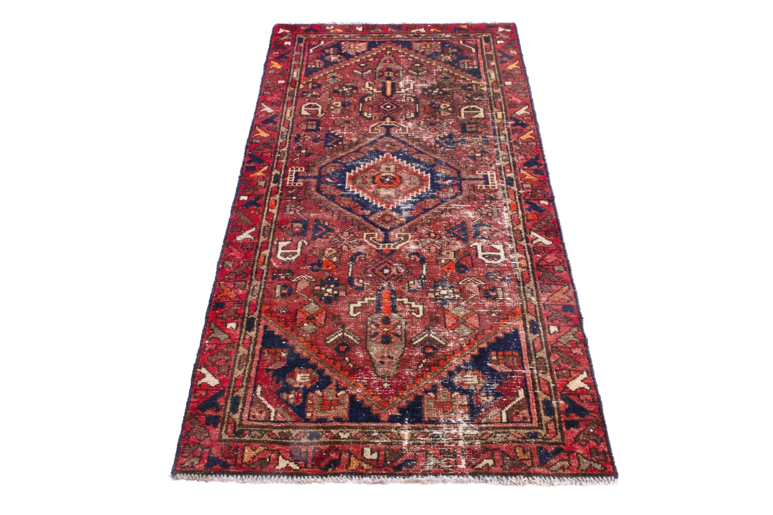Persian Hamedan accent rug in rust and deep red, view 3 of 19