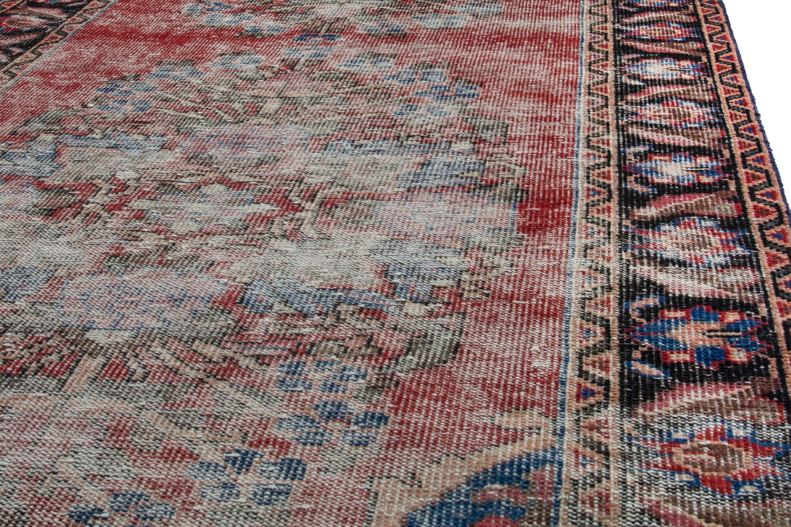 Persian Hamedan runner rug in faded red and dark brown, view 10 of 18
