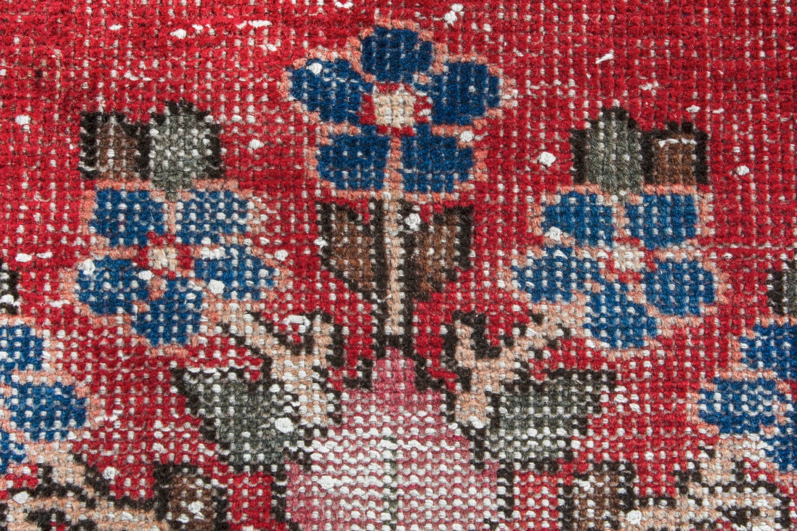 Persian Hamedan runner rug in faded red and dark brown, view 11 of 18