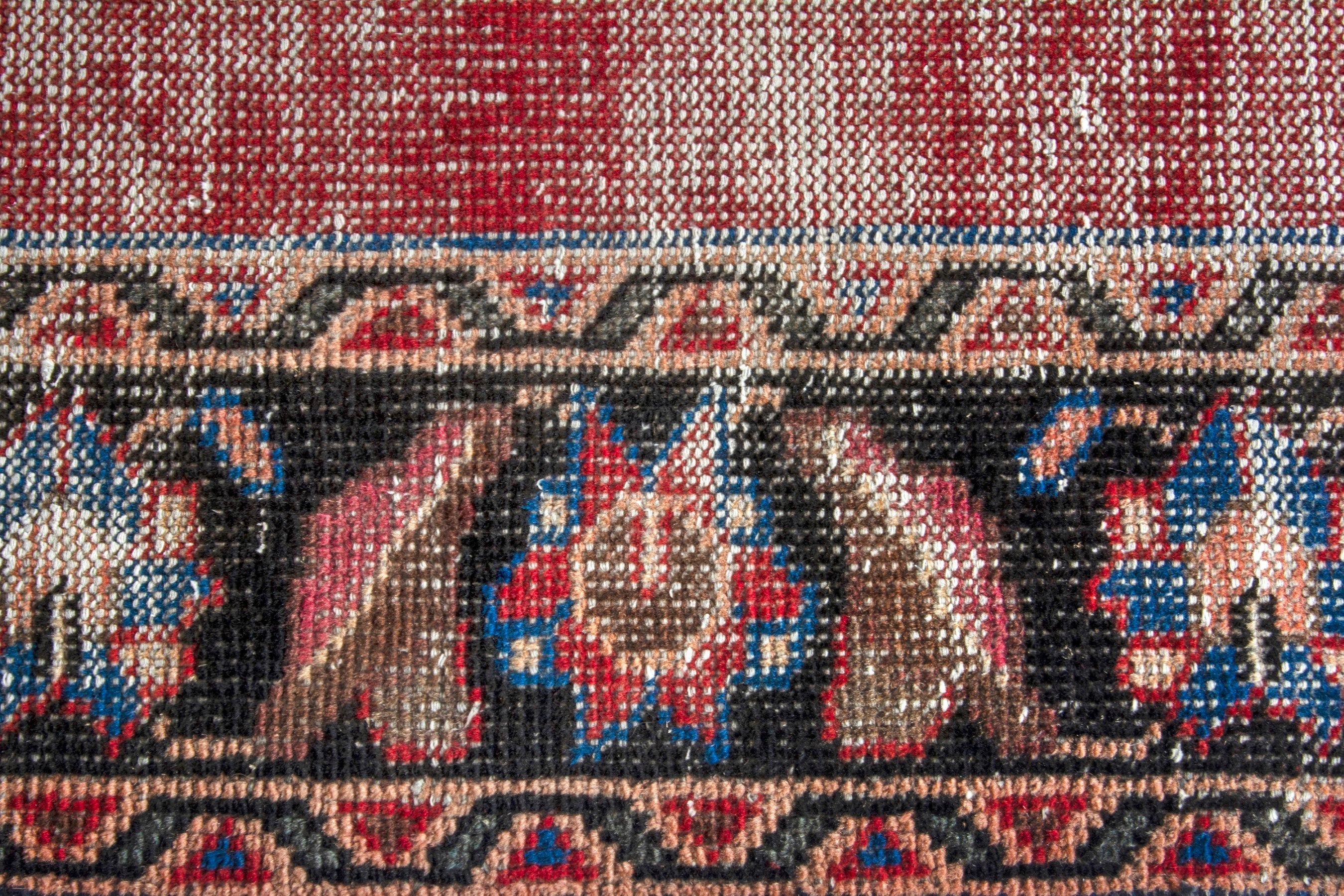 Persian Hamedan runner rug in faded red and dark brown, view 12 of 18
