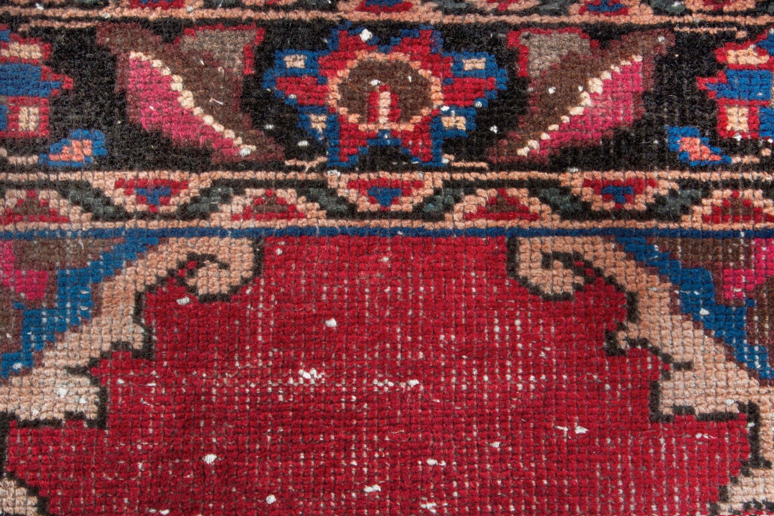 Persian Hamedan runner rug in faded red and dark brown, view 13 of 18