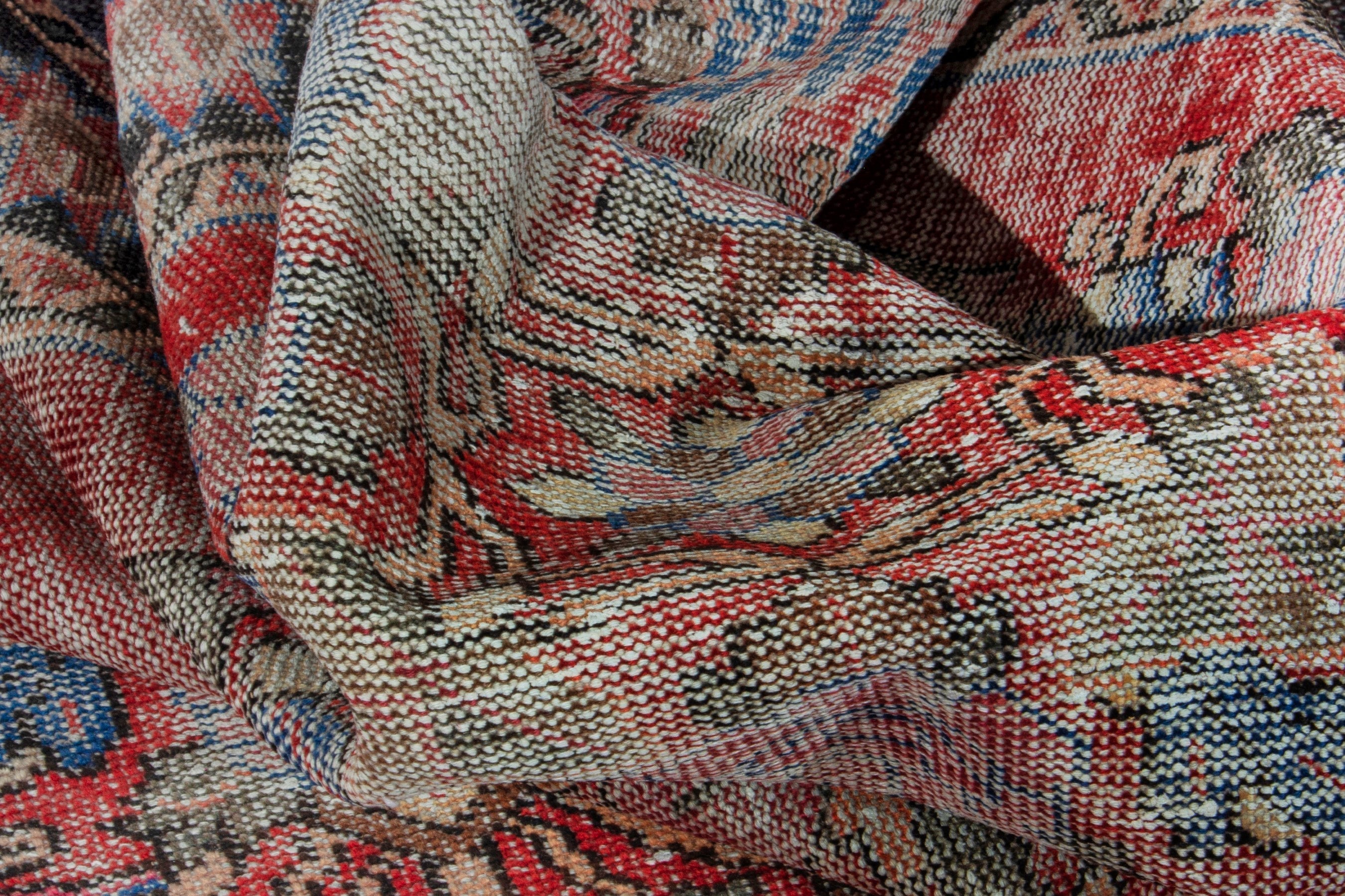 Persian Hamedan runner rug in faded red and dark brown, view 14 of 18