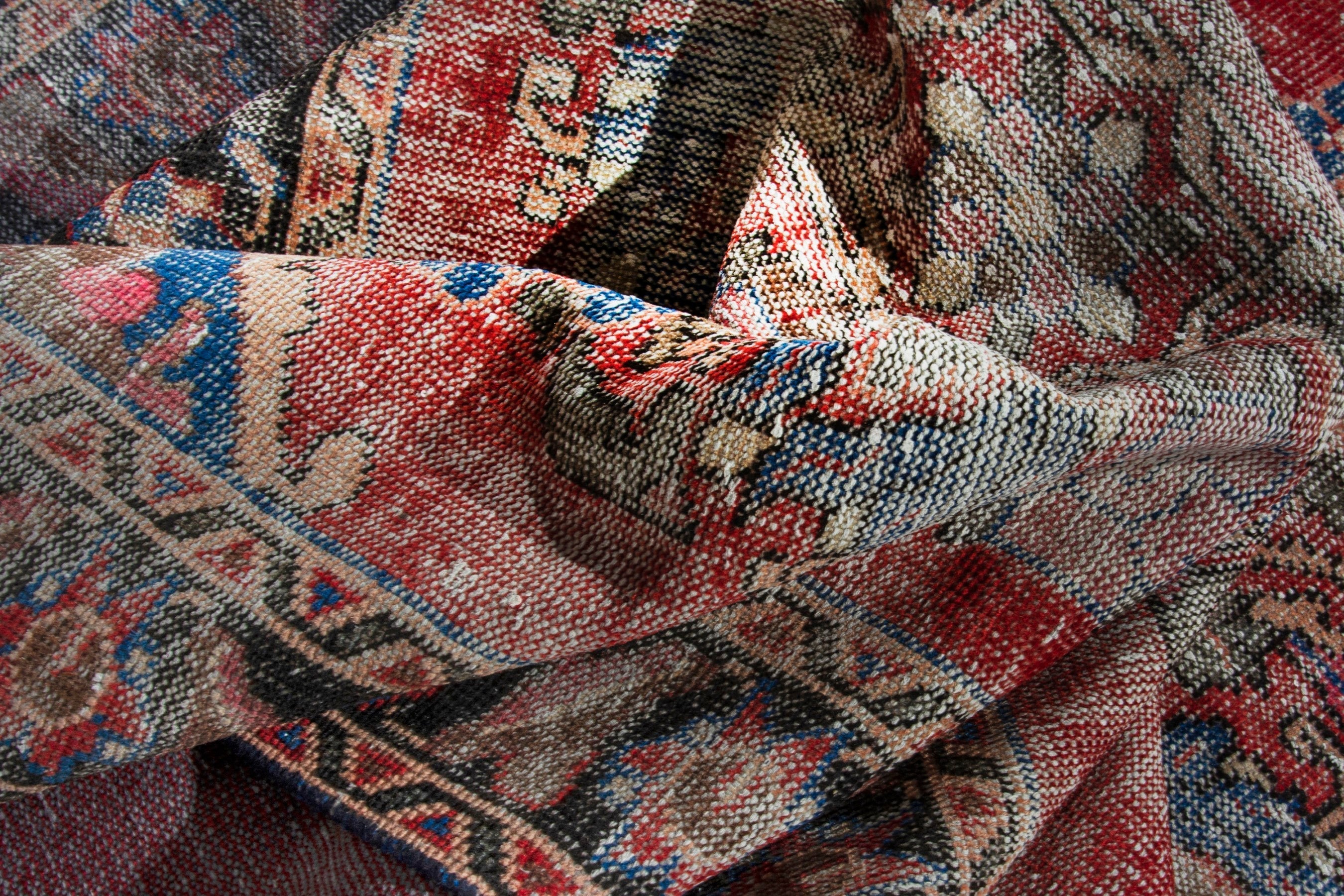 Persian Hamedan runner rug in faded red and dark brown, view 15 of 18