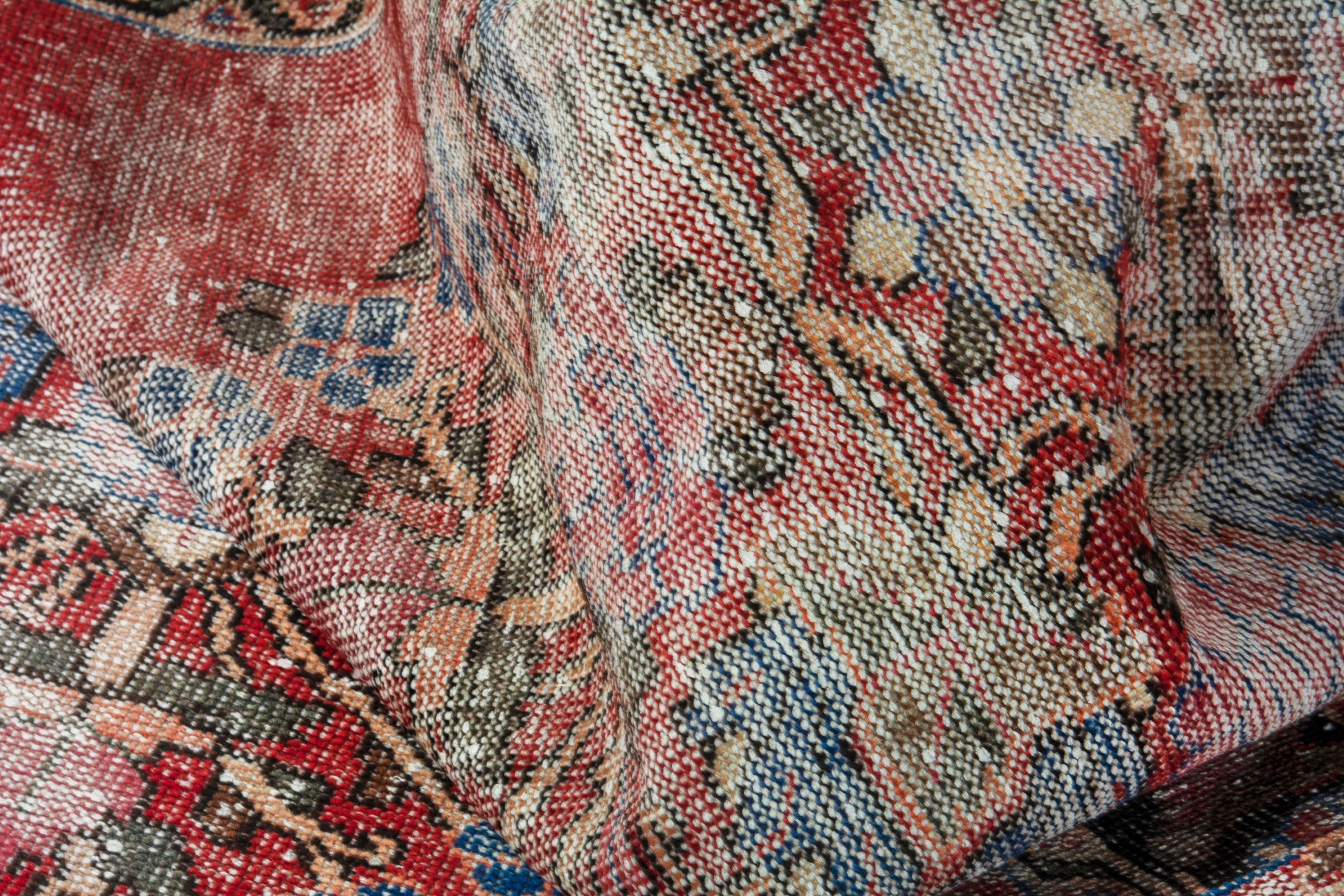 Persian Hamedan runner rug in faded red and dark brown, view 16 of 18