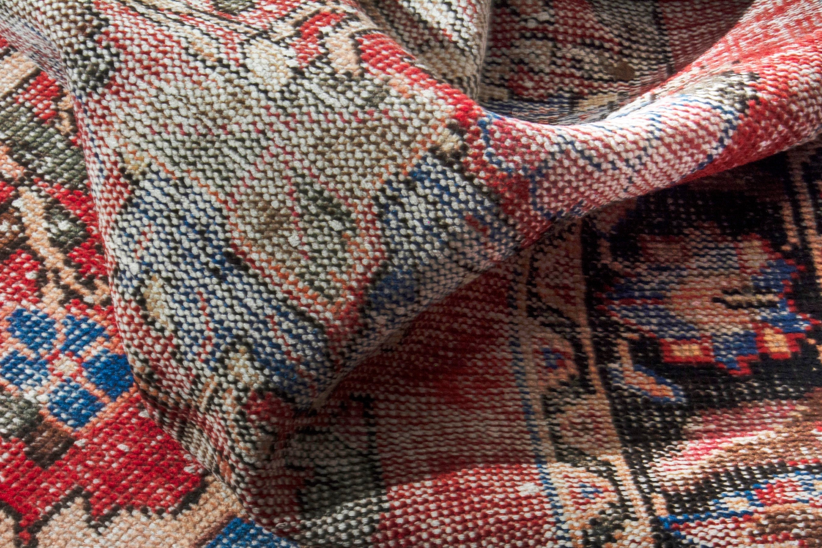 Persian Hamedan runner rug in faded red and dark brown, view 17 of 18