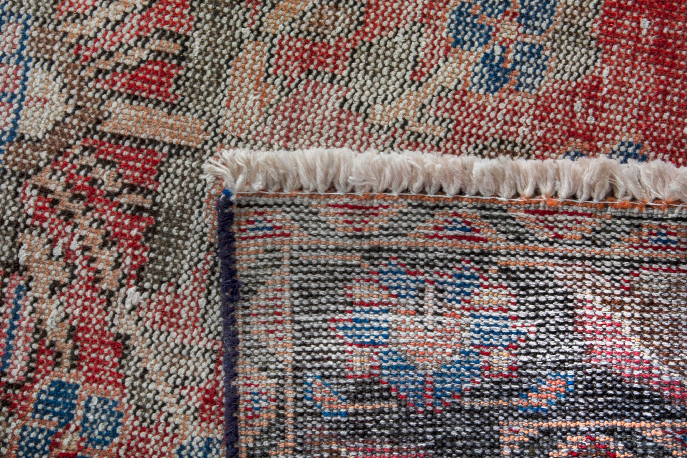 Persian Hamedan runner rug in faded red and dark brown, view 18 of 18