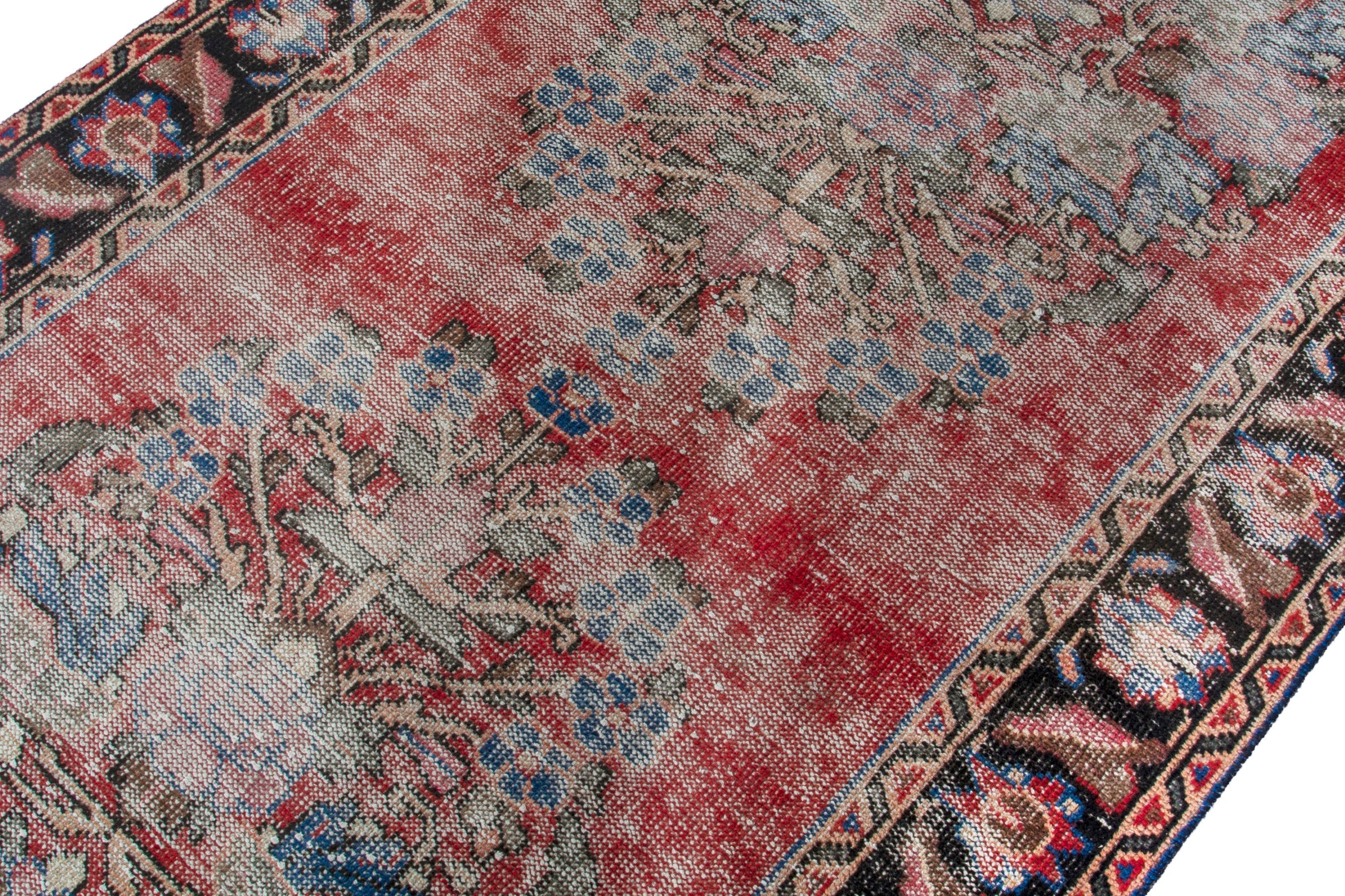 Persian Hamedan runner rug in faded red and dark brown, view 6 of 18