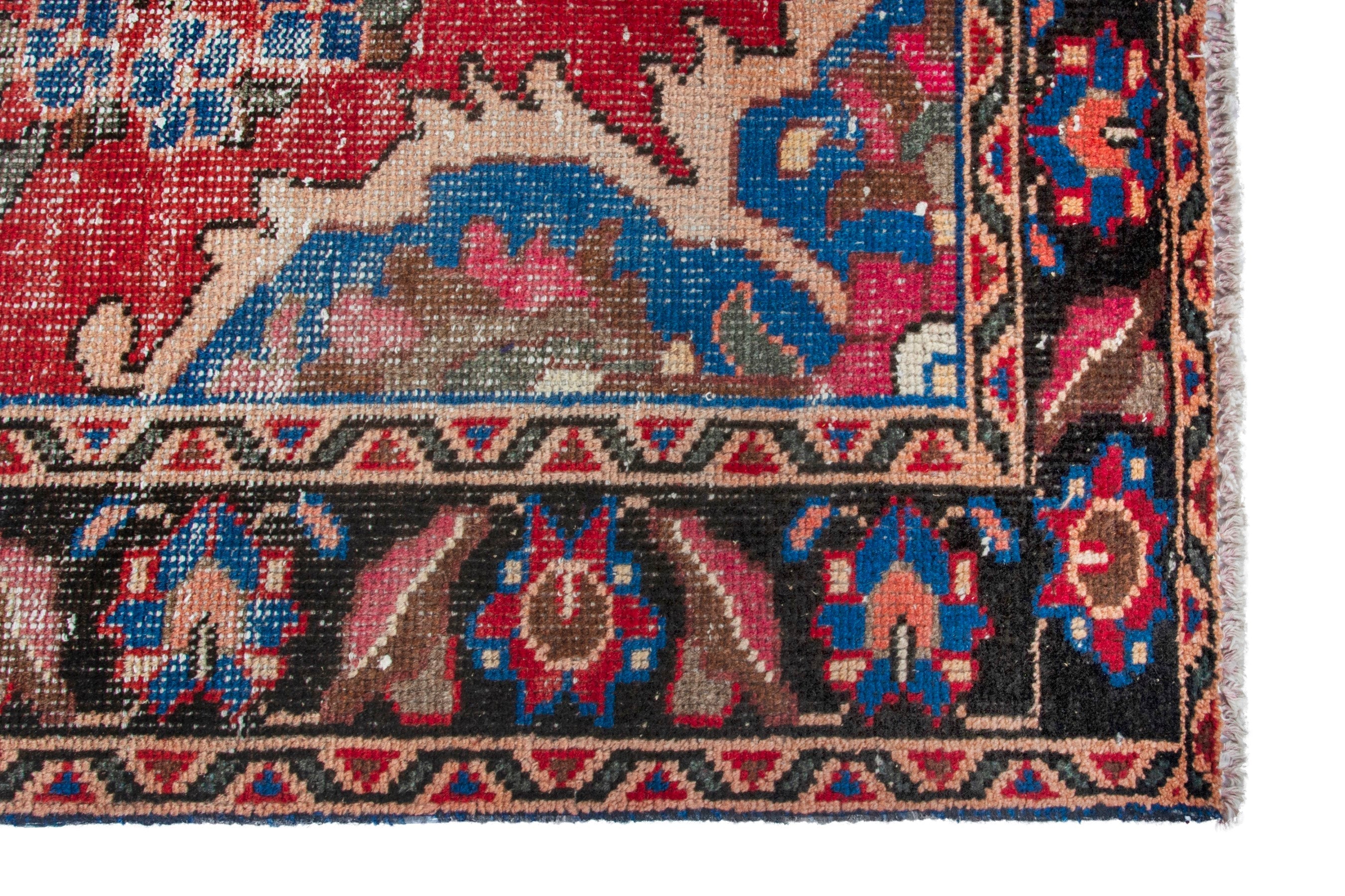 Persian Hamedan runner rug in faded red and dark brown, view 5 of 18