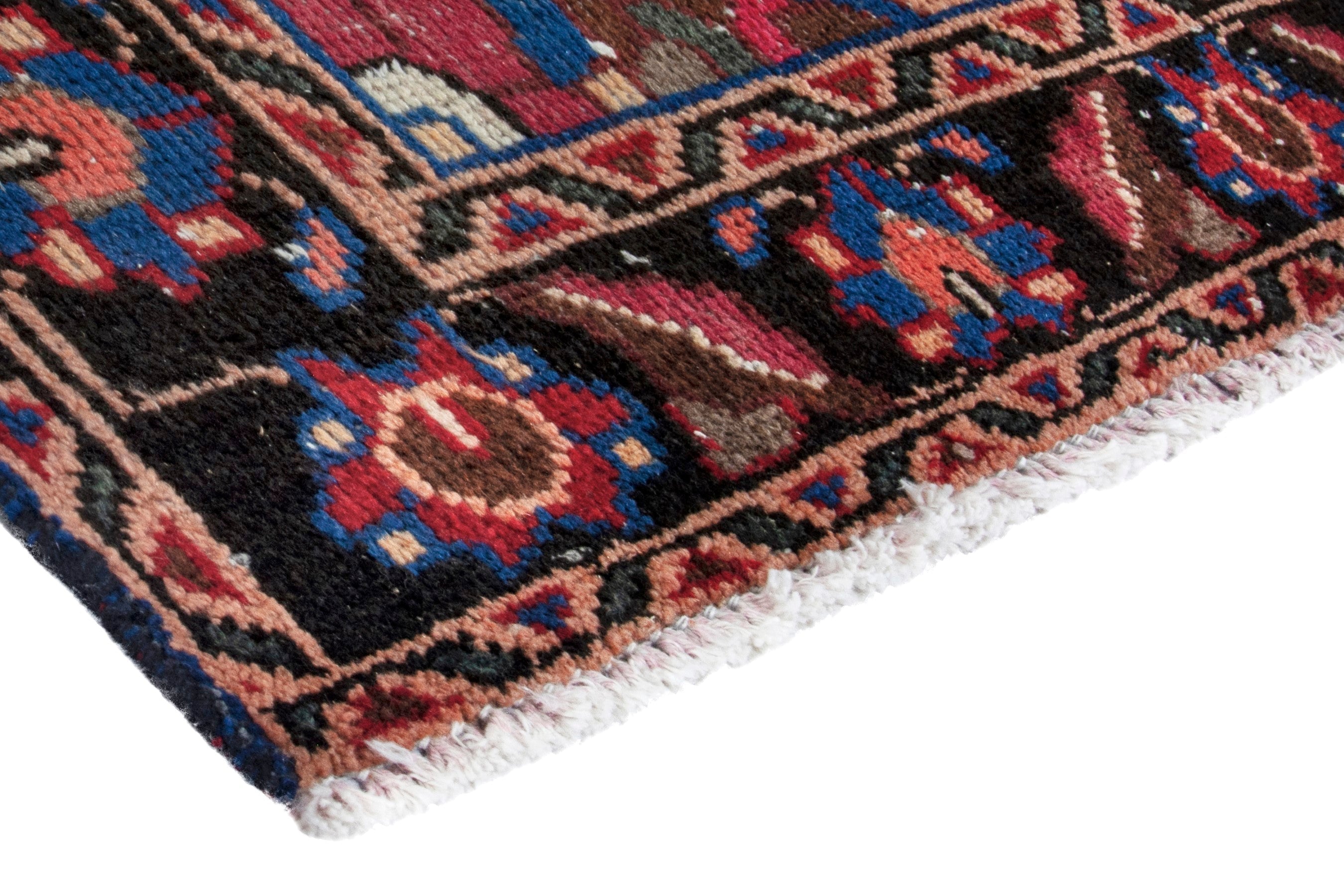 Persian Hamedan runner rug in faded red and dark brown, view 4 of 18