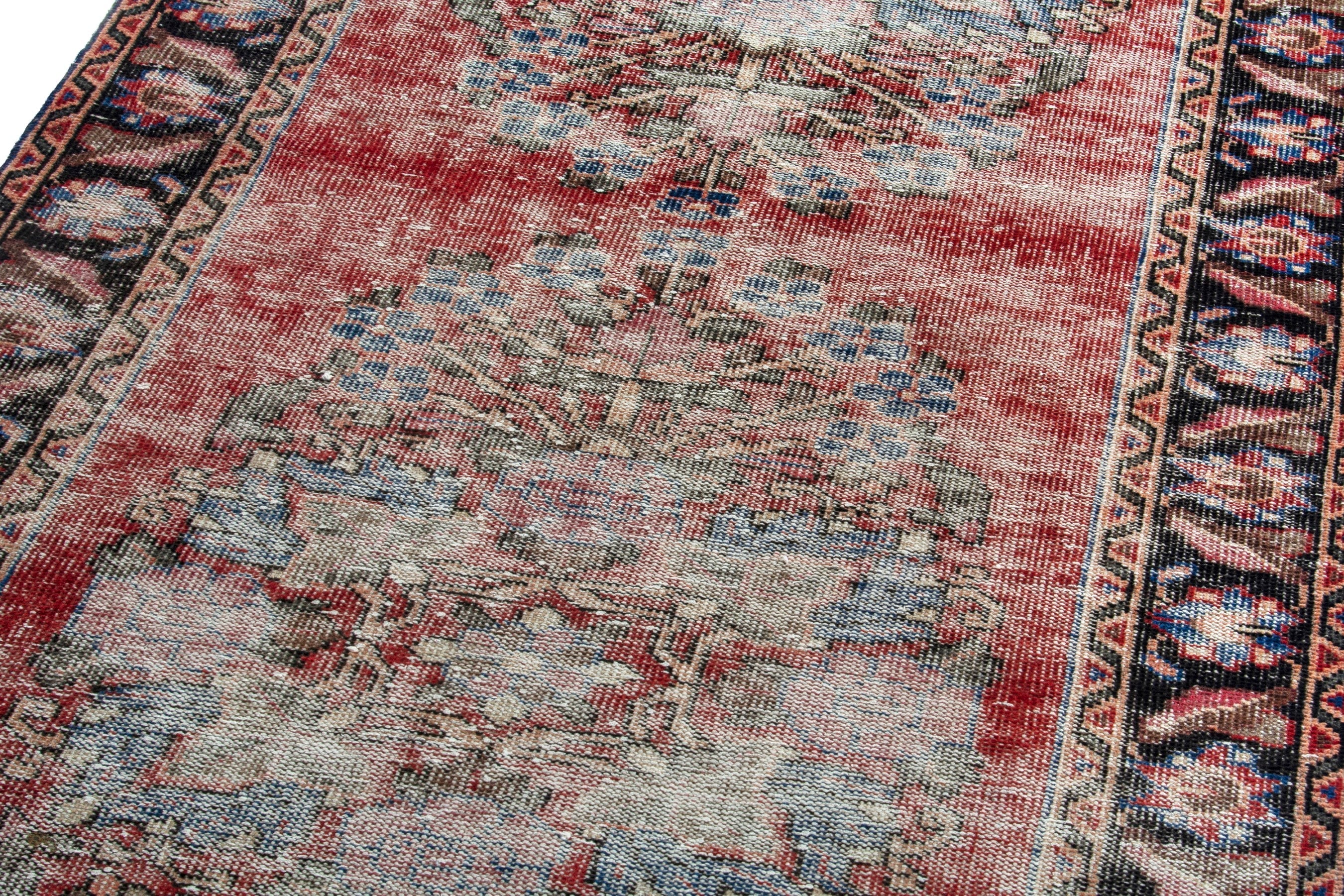 Persian Hamedan runner rug in faded red and dark brown, view 9 of 18