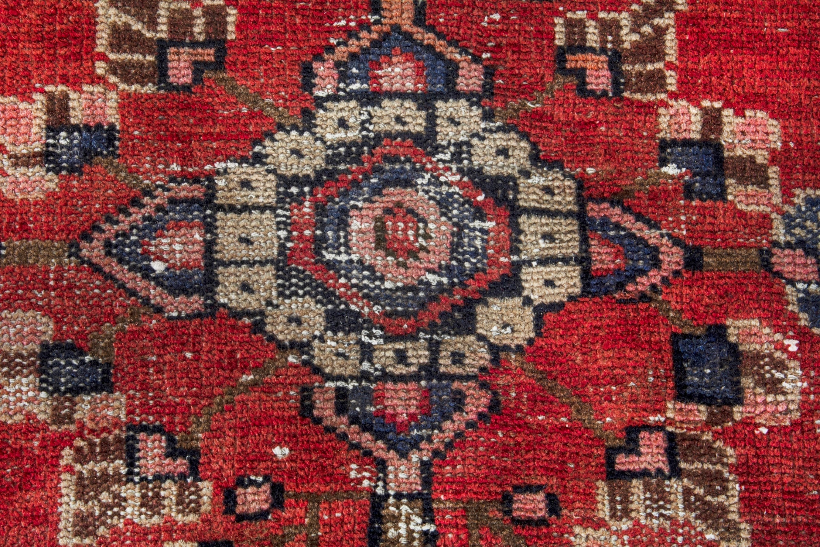 Persian Hamedan runner rug in deep red and cream, view 10 of 19