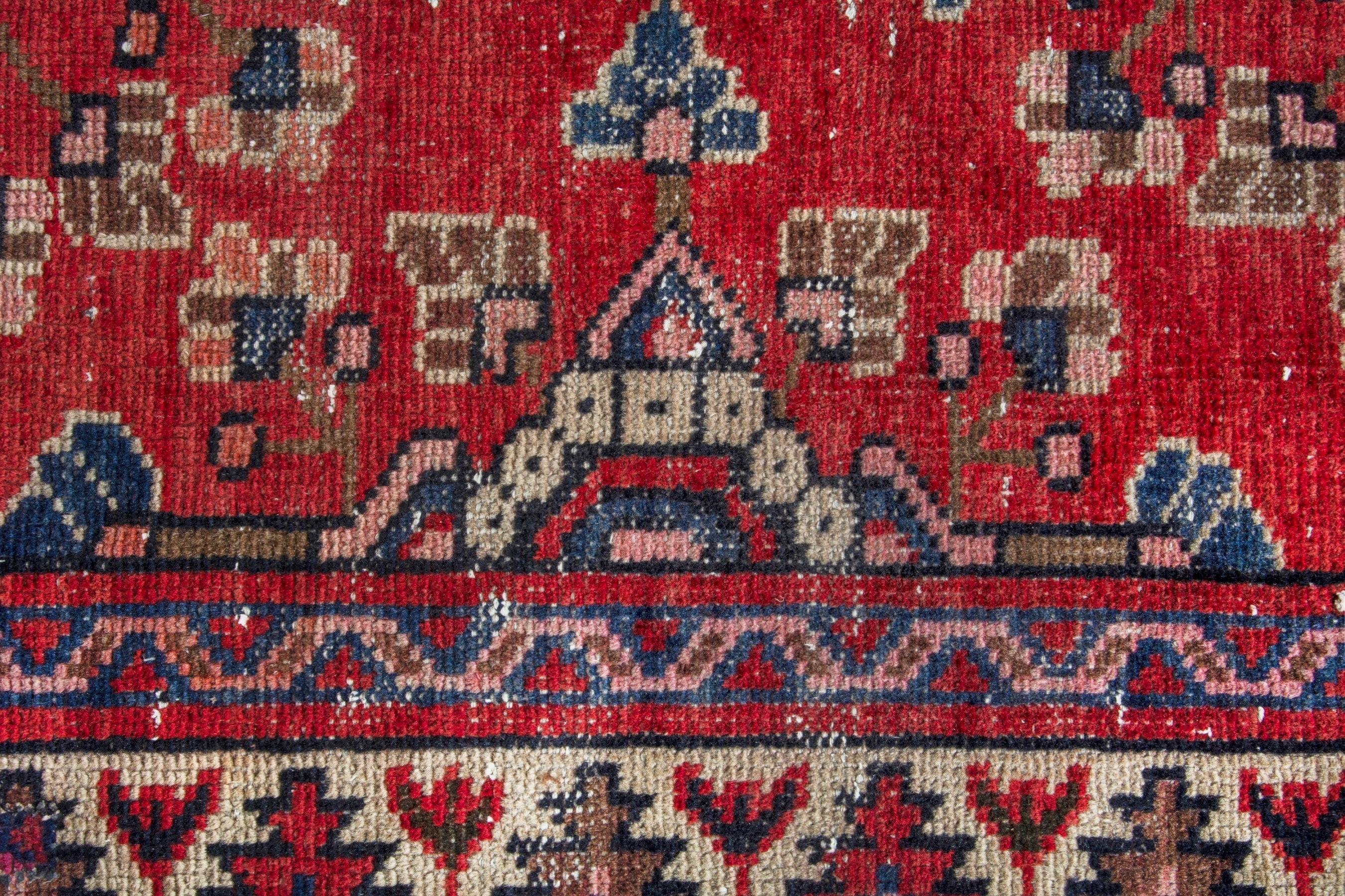 Persian Hamedan runner rug in deep red and cream, view 12 of 19