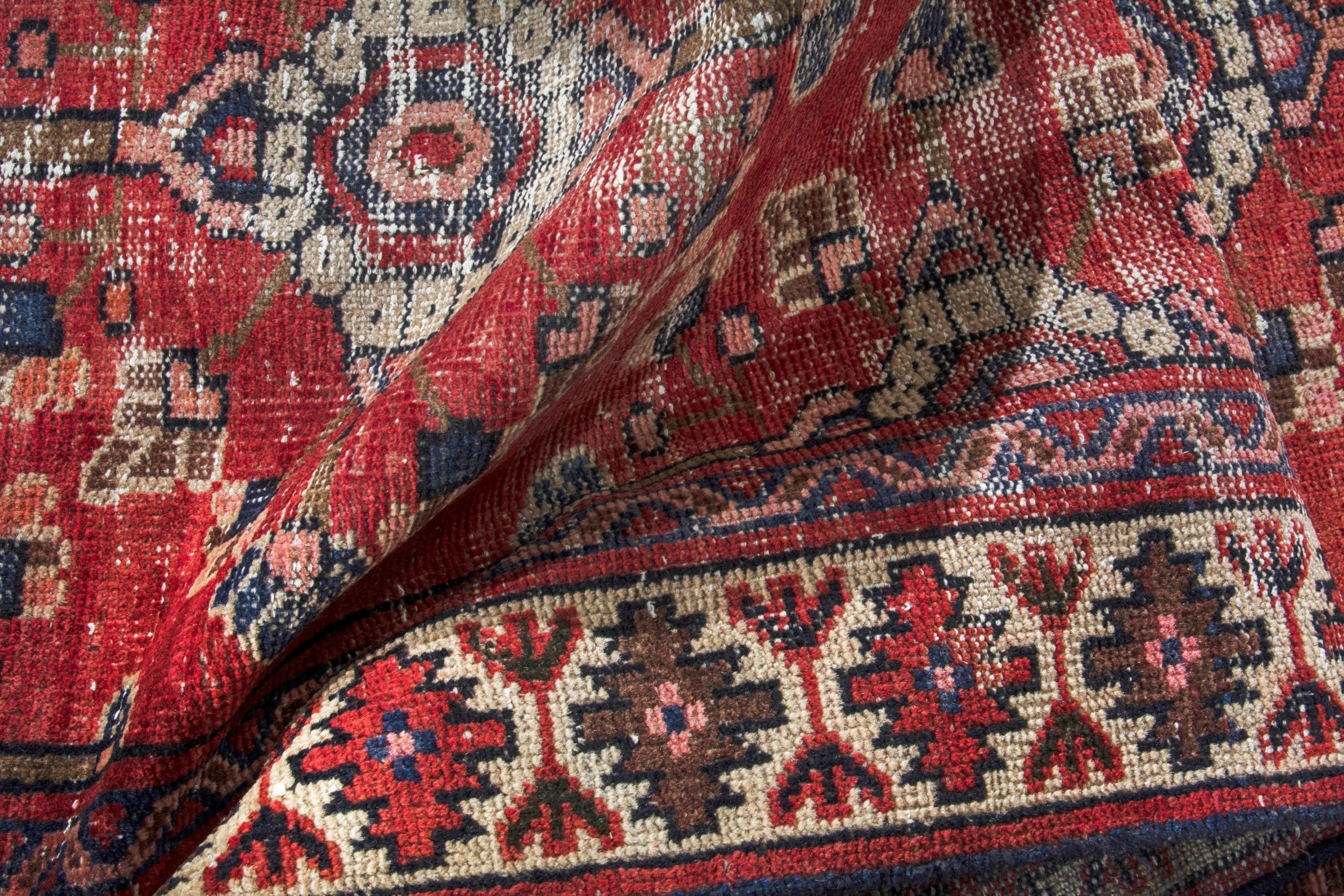 Persian Hamedan runner rug in deep red and cream, view 13 of 19